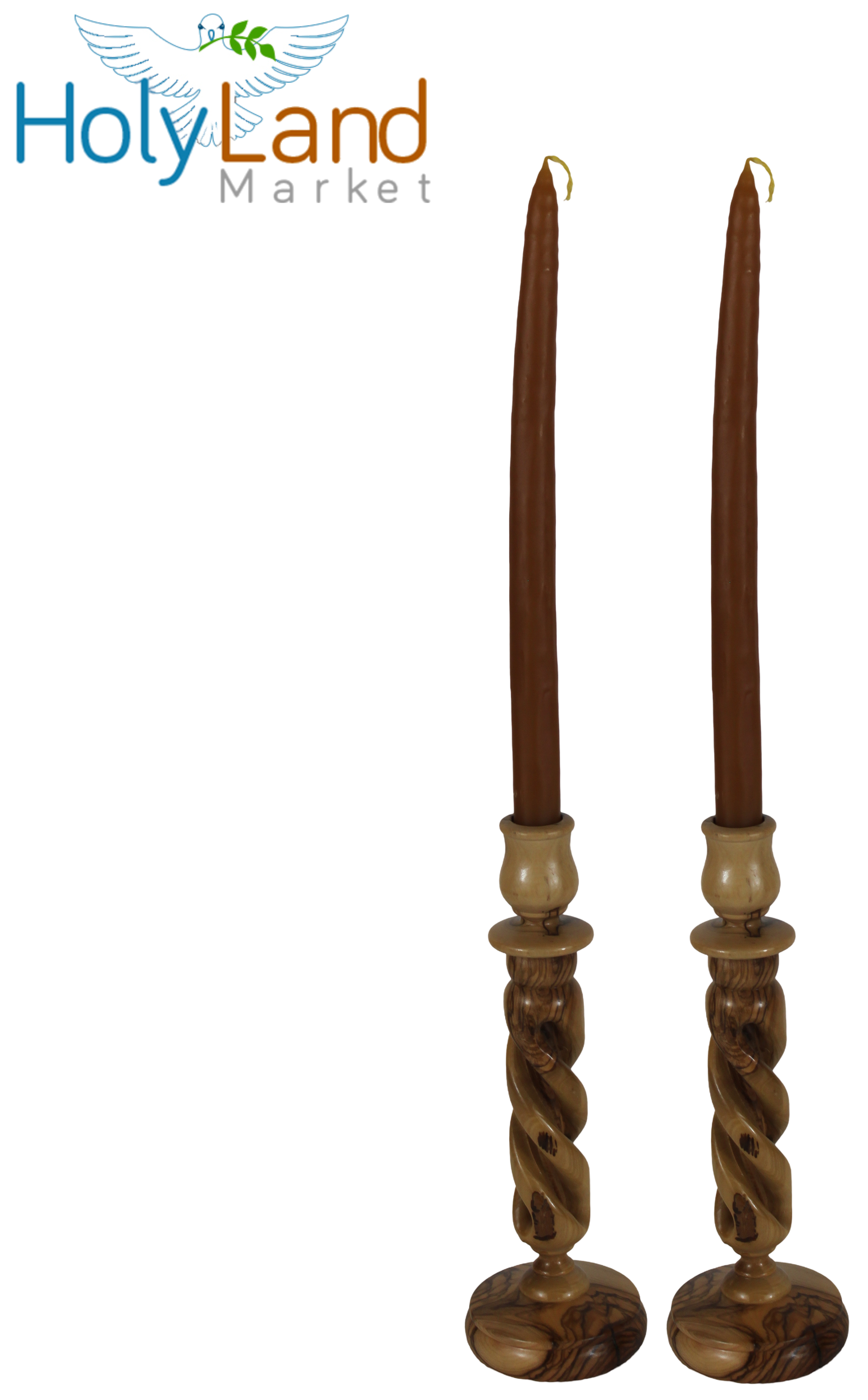 Holy Land Market Olive Wood Candle Holder Sticks - 9 Inch Taper Candle Holders, Hand Carved in Bethlehem, Inspirational Natural Swirl Grain, Christian Family Craftsmanship, 0.75 Inch Cup、mySite、topwebapps