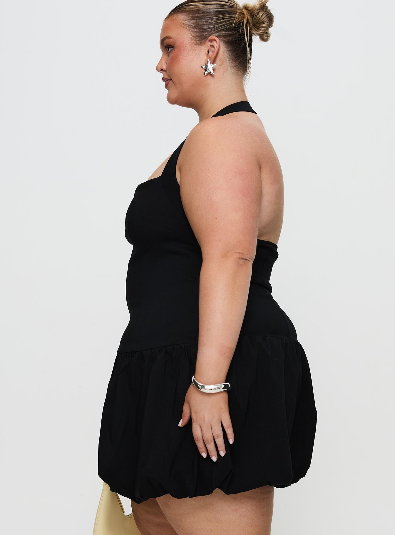 Gigli Bubble Hem Mini Dress Black Curve、mySite、solidvoid