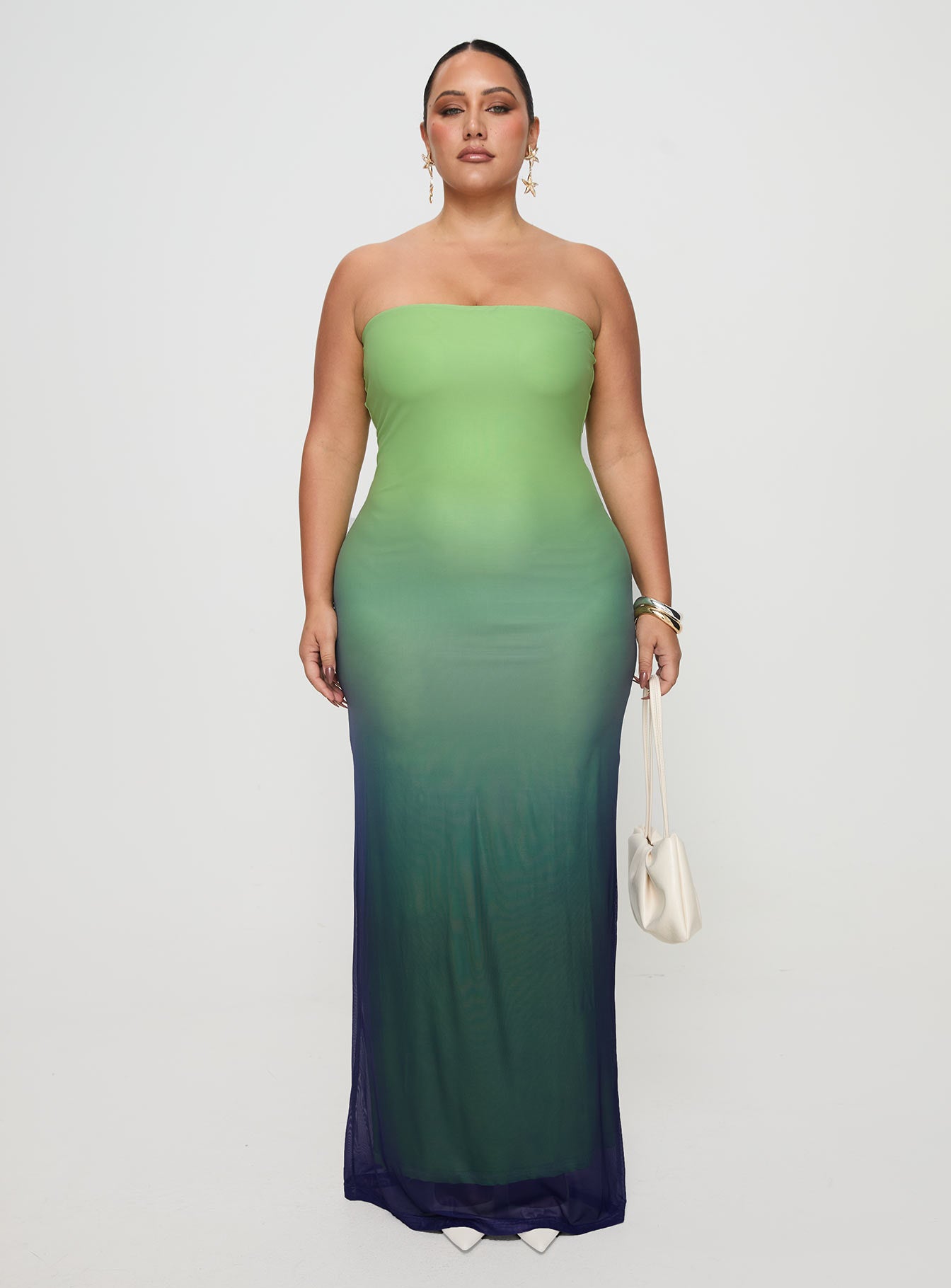Stolen Love Strapless Maxi Dress Blue / Green Ombre Curve、mySite、solidvoid