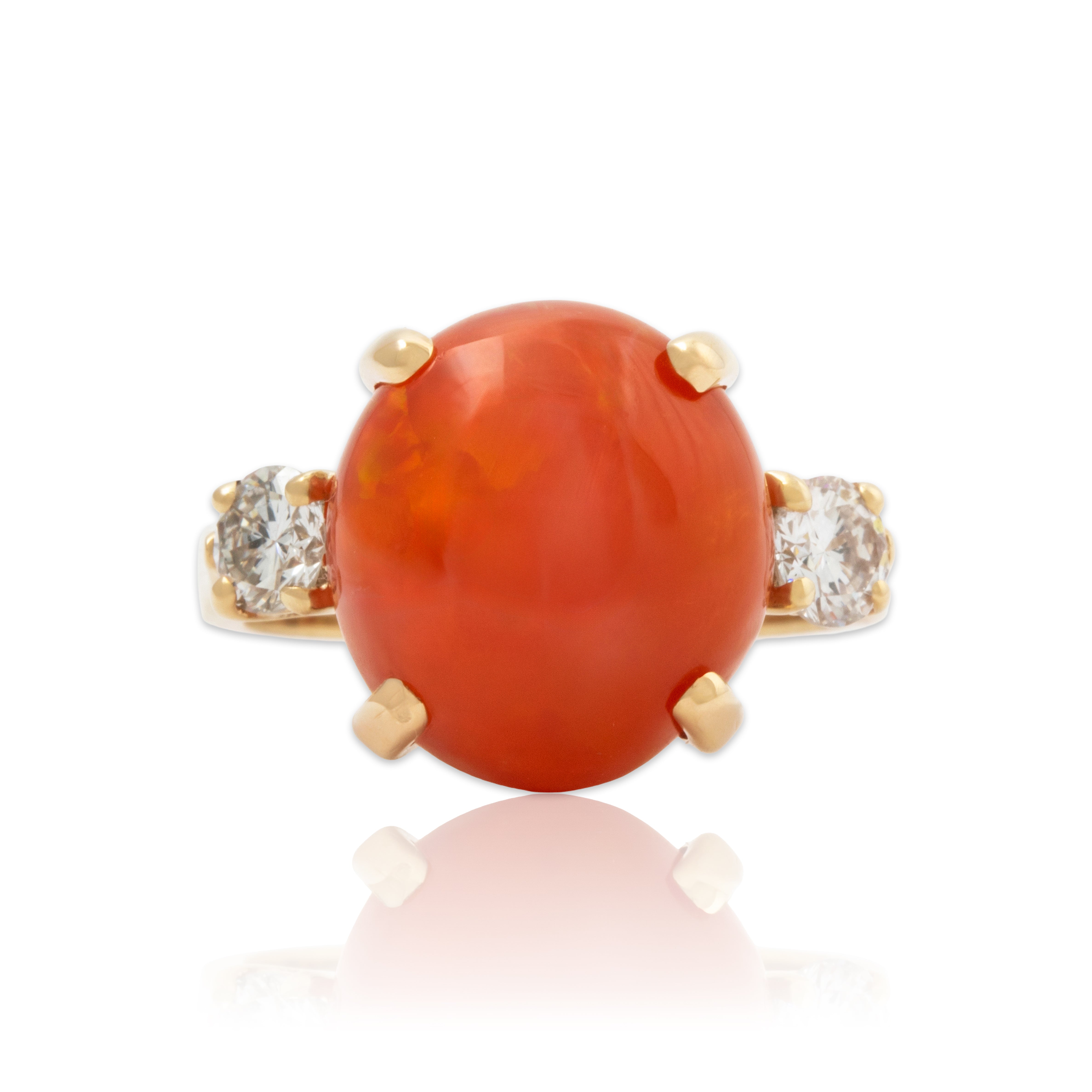 Vintage 14k Yellow Gold 6.6ct Fire Opal .46cttw Diamond Glowing Cabochon Ring、mySite、hinf8tx79