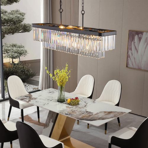 Chandeliers,Rectangular Crystal Chandelier Adjustable,E12 Modern Industrial Crystal Lights,Farmhouse Iron Ceiling Hanging Light for Kitchen Living Room Bedroom/Black(Bulb Not Included)、、eastwooduniform
