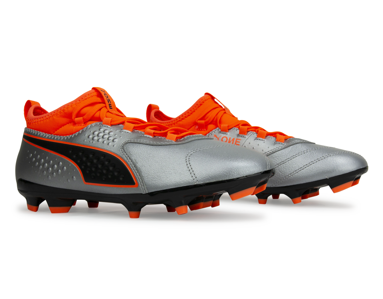 PUMA Men's One 3 Leather FG Silver Orange/Black、mySite、noshort