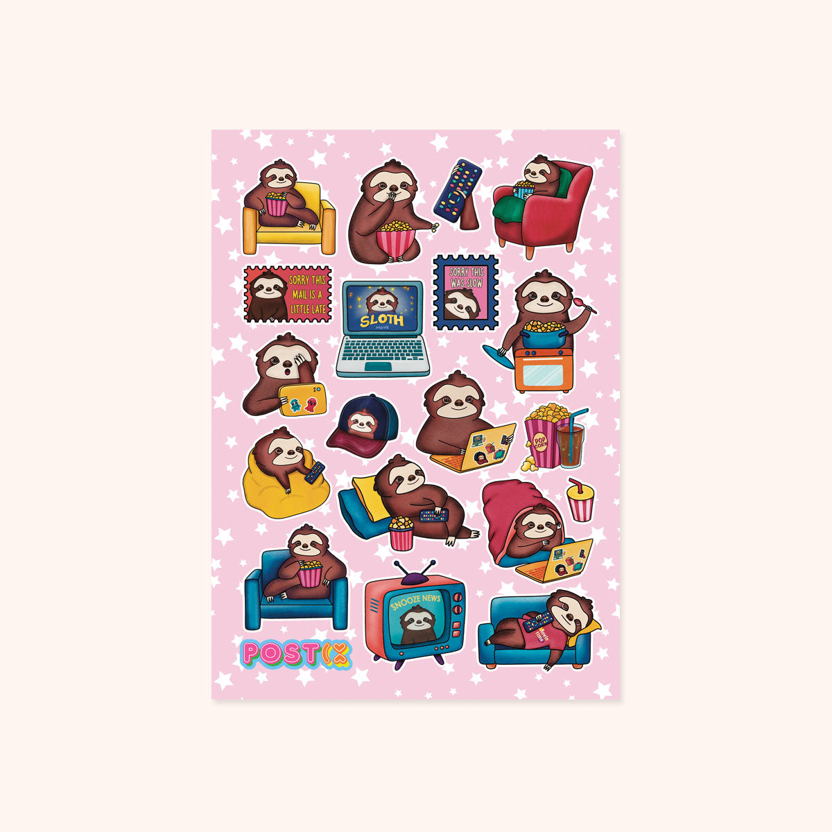  Slothflix and Chill Sticker Sheet、mySite、ghnorth