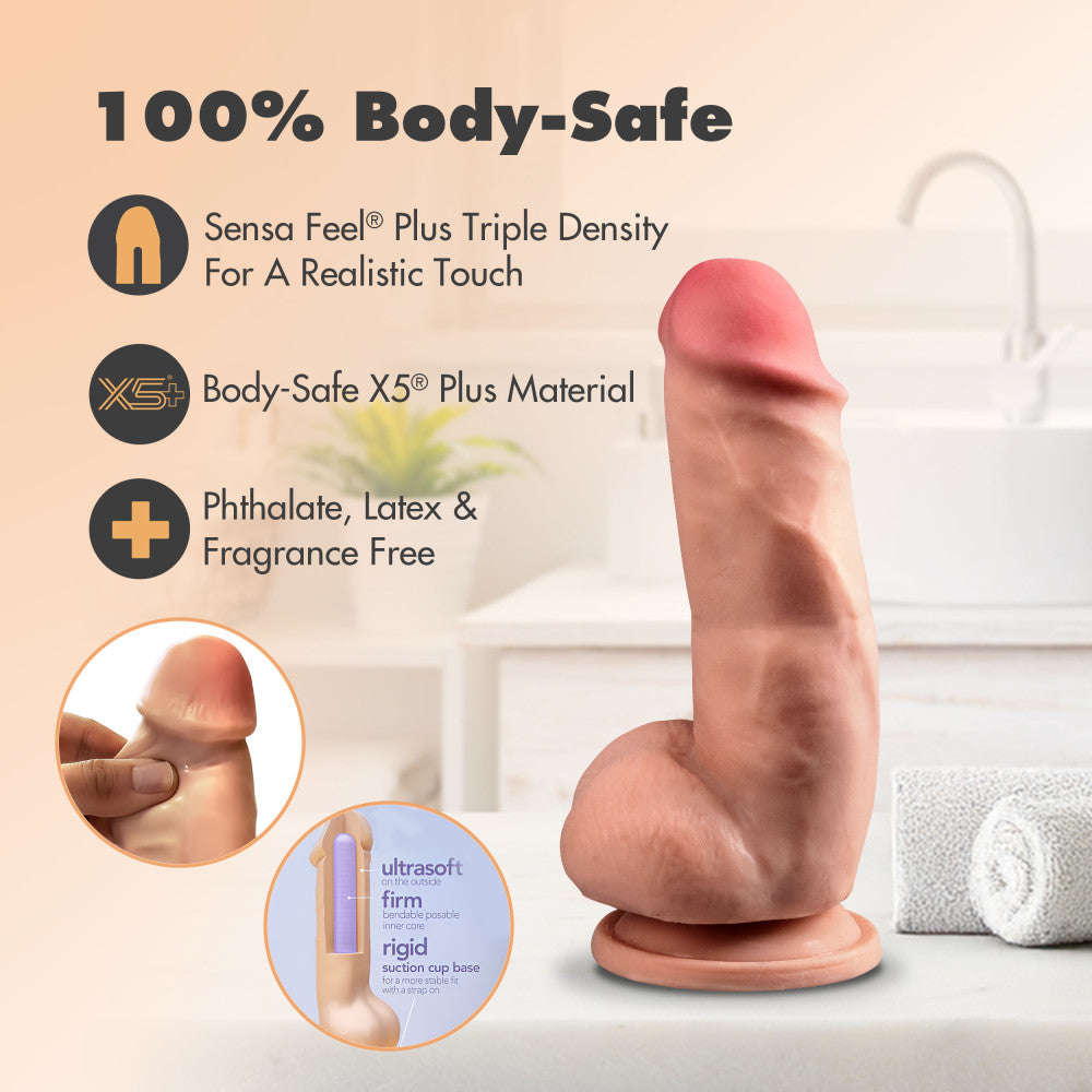 Dr. Skin Plus By Blush® | Realistic Mocha 7-Inch Long Soft Yet Erect & Posable Dildo With Balls & Suction Cup Base、mySite、bottomscart