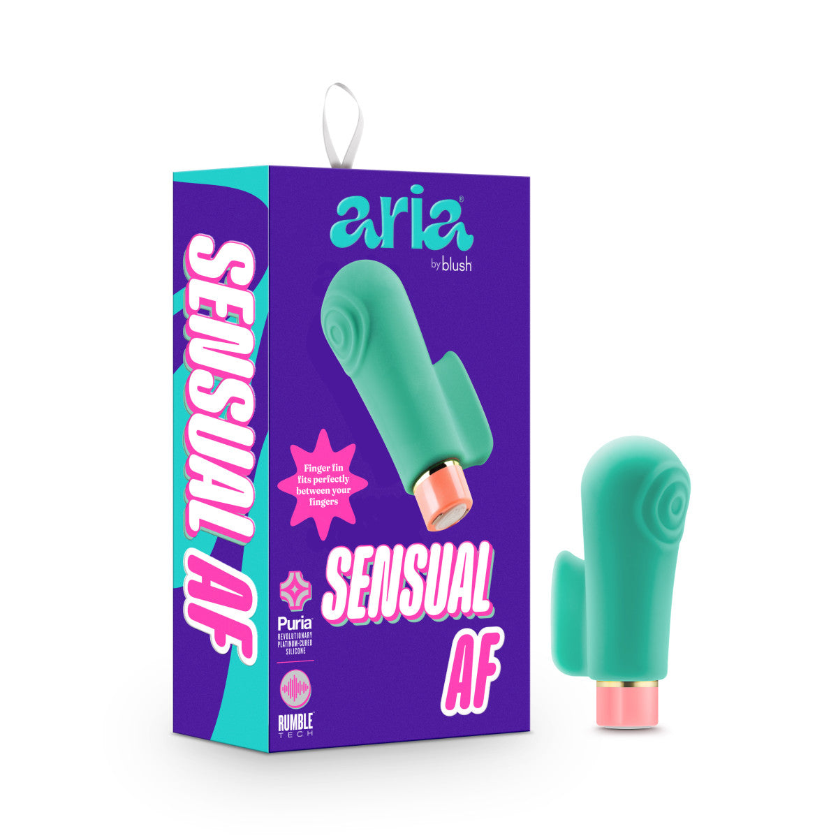 Aria By Blush® | Sensual AF: Finger Fin Teal Silicone Vibrator with Powerful RumboTech™ Technology、mySite、bottomscart