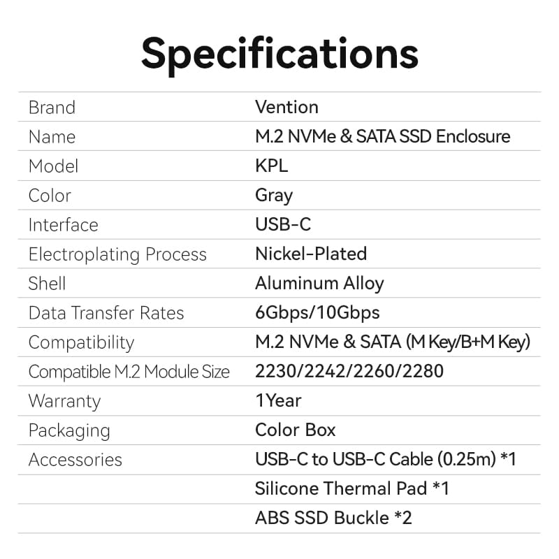 Vention M.2 NVMe & SATA SSD Enclosure (USB 3.2 Gen 2-C) with Heat Sink Gray Aluminum Alloy Type、mySite、fannypackpong