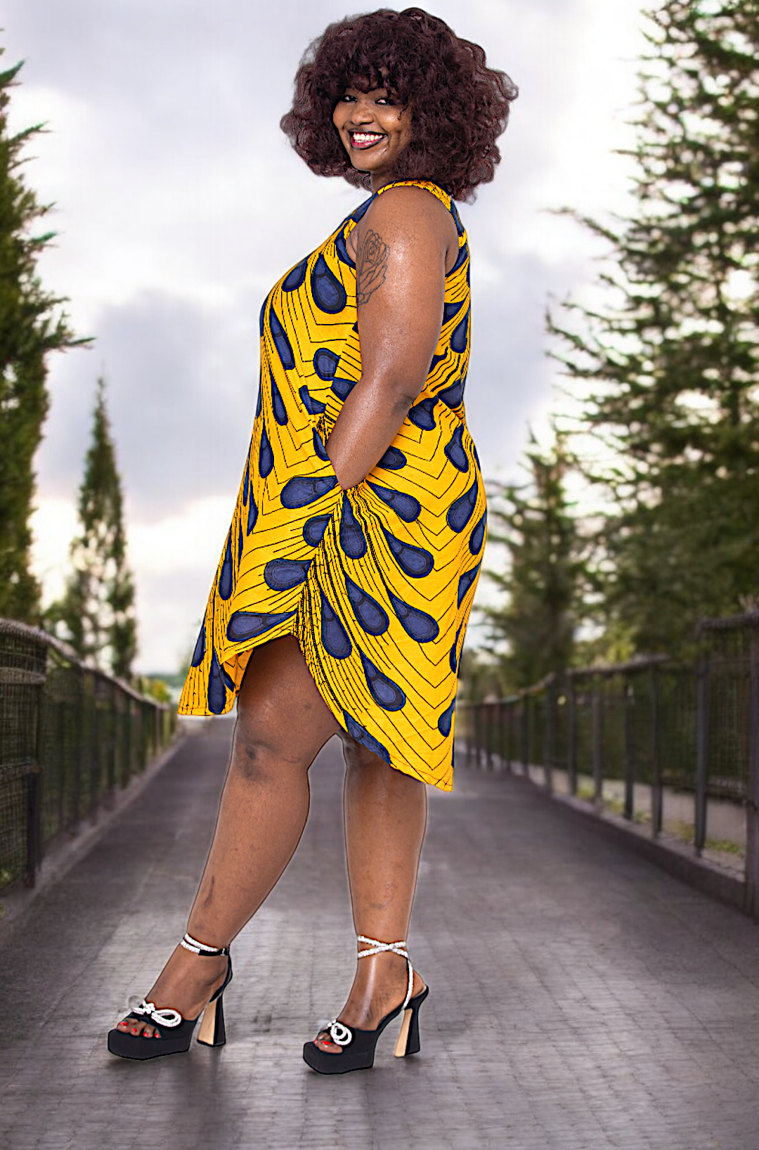 Dupsie's Blue and Orange Ajere Peacock African Print Dress DP3816D9、mySite、solidvoid