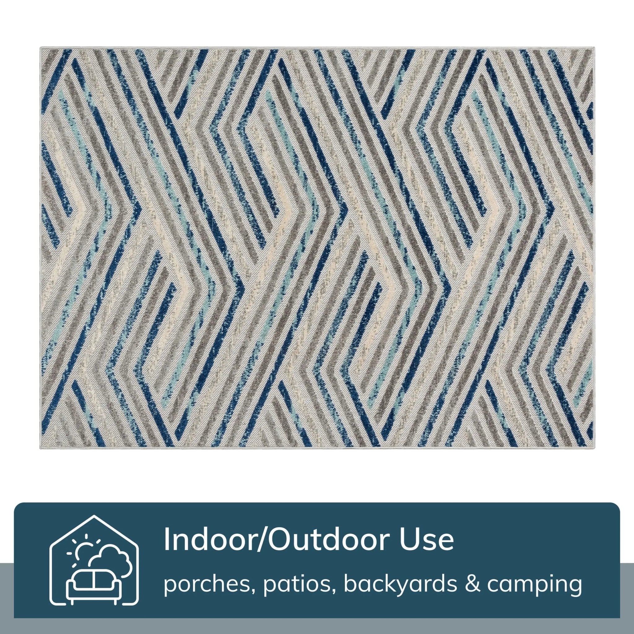 Neema Modern Chevron Striped Indoor/Outdoor Grey Blue High-Low Rug、mySite、gigharbornorthrealestate
