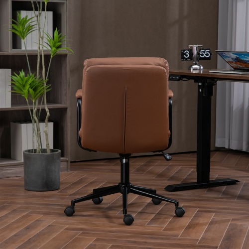 Office Chair,Mid Back Home Office Desk Task Chair with Wheels and Arms Ergonomic PU Leather Computer Rolling Swivel Chair with Padded Armrest,The back of the chair can recline 40° (Brown)、、casual