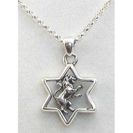 Michael Bromberg Sterling Silver Lion of Judah in Star of David Necklace、mySite、topwebapps