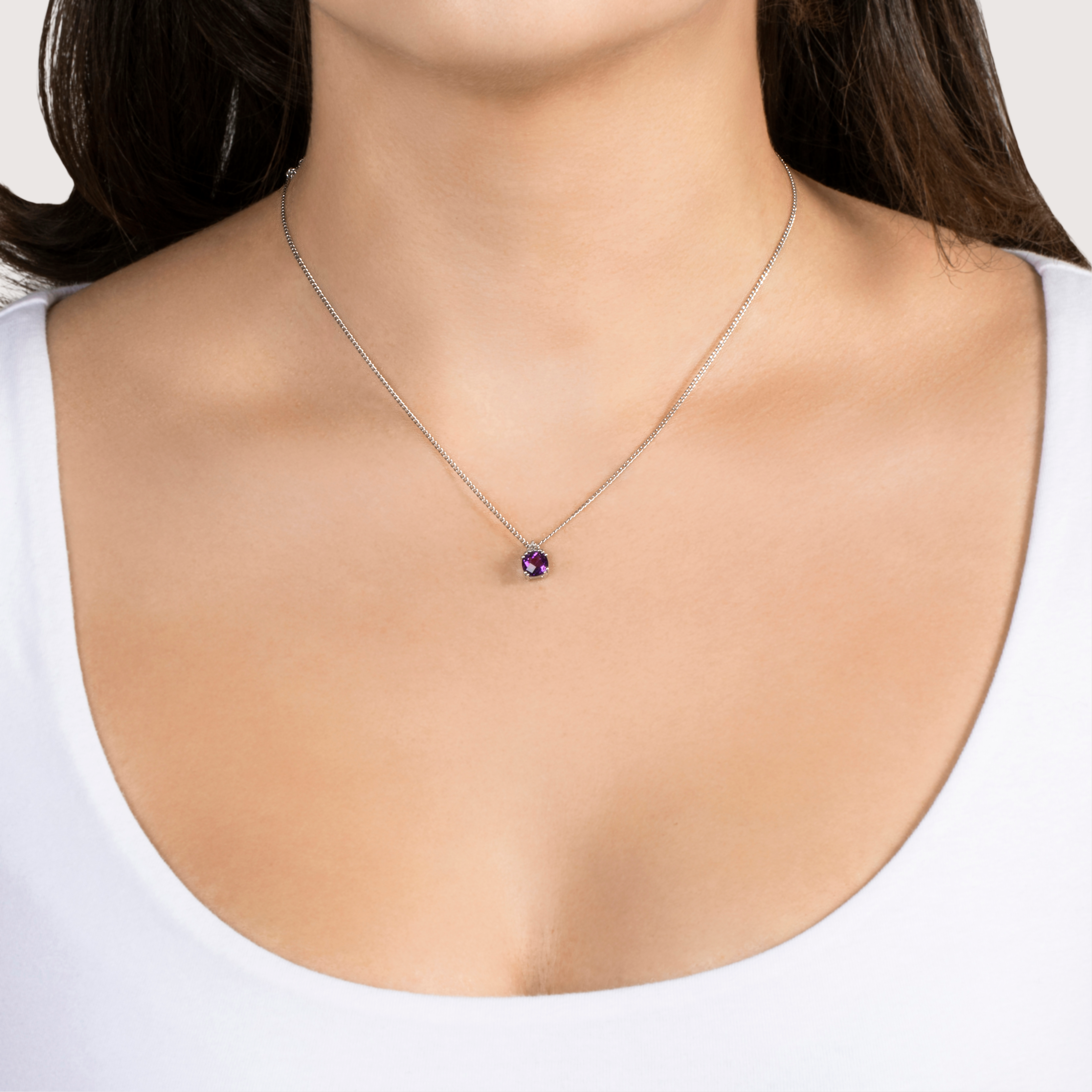 Vintage Small 14k White Gold Checkerboard Cushion Cut Amethyst Diamond Pendant、mySite、hinf8tx79