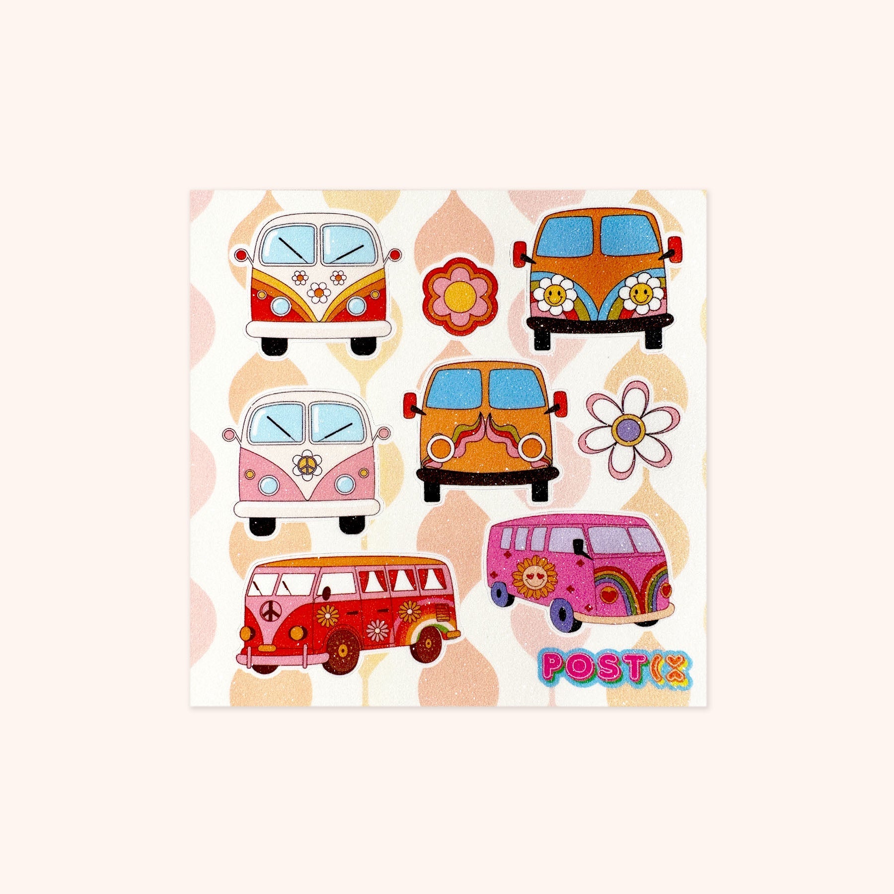  Combi Van Life Square Glitter Sticker Sheet、mySite、ghnorth