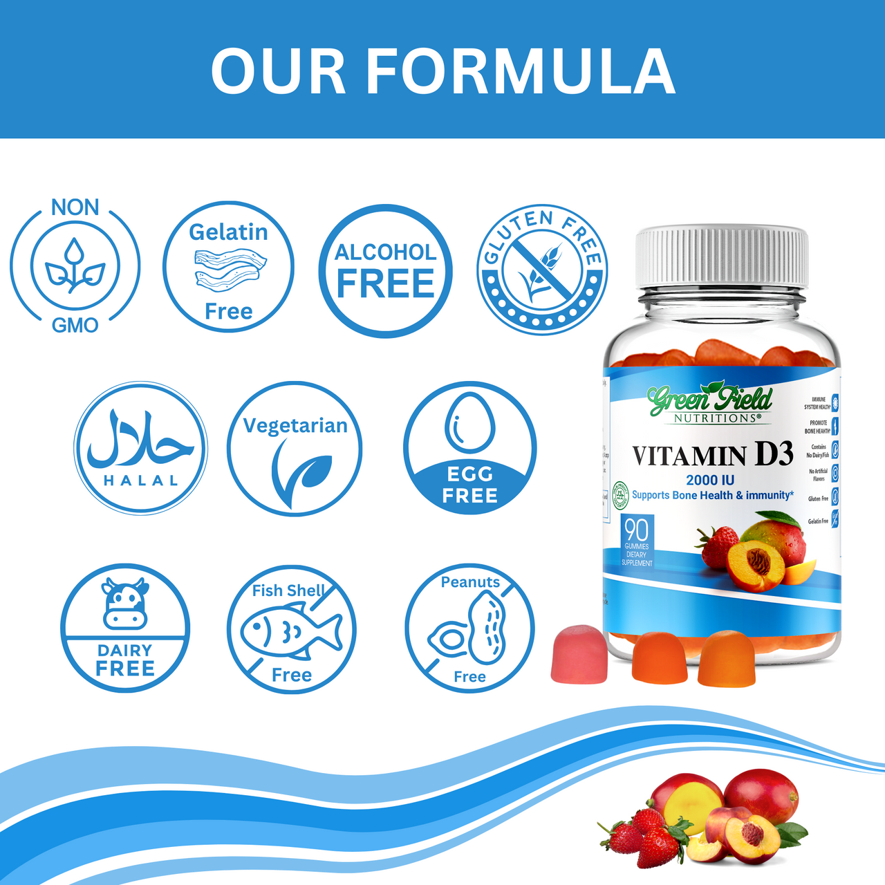 Greenfield Nutritions - Halal Vitamin D3 2000IU (50 mcg) Gummies for Adult - Gelatin Free and Gluten Free-90 Gummy、mySite、topwebapps