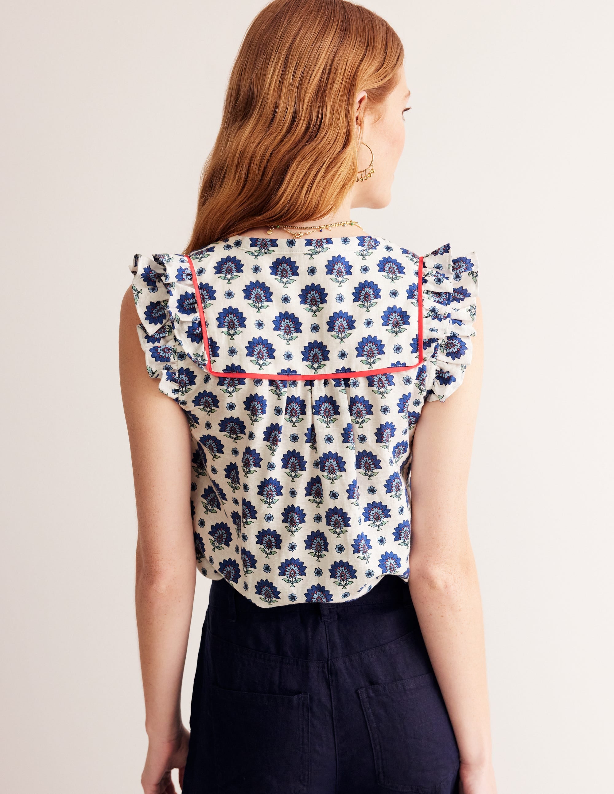  Frill Detail Embroidered Top-Bright Blue, Passion Geo、mySite、ashleygrahame