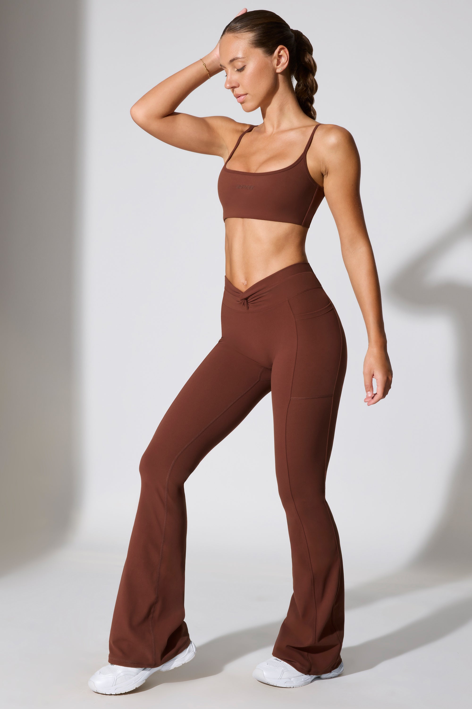 Twist Waist Flare Leggings in Chocolate、mySite、solidvoid