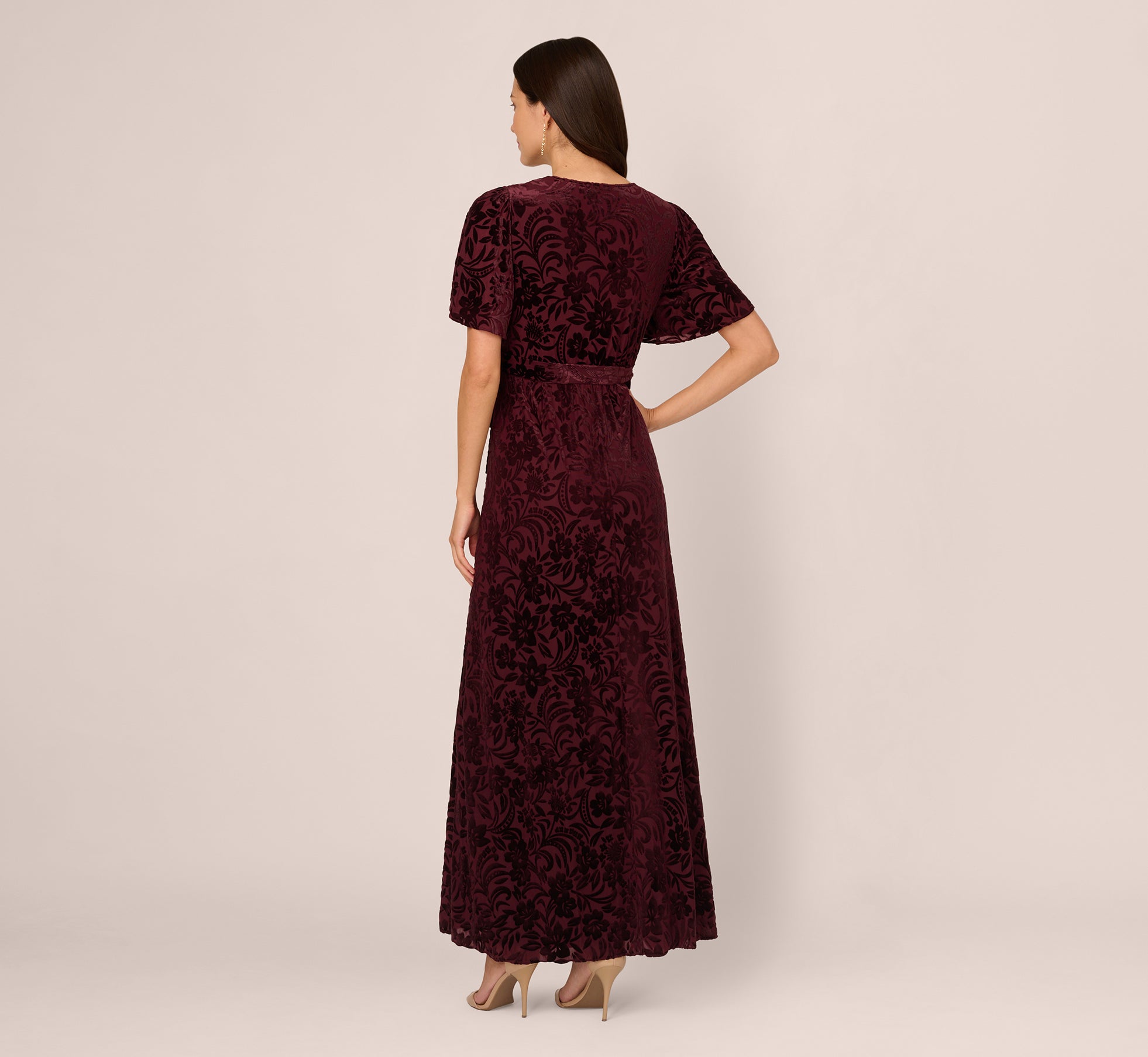 Burnout Velvet Maxi Dress In Burgundy、mySite、solidvoid