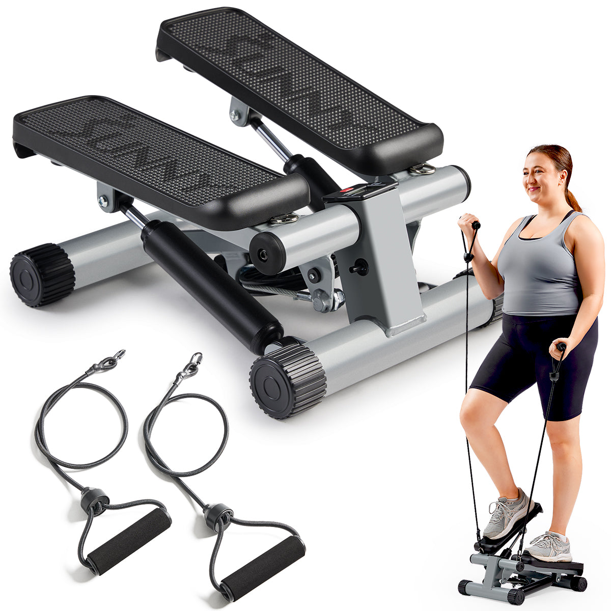  Mini Stepper with Resistance Bands Step Machine w/ LCD Monitor、mySite、ghnorth