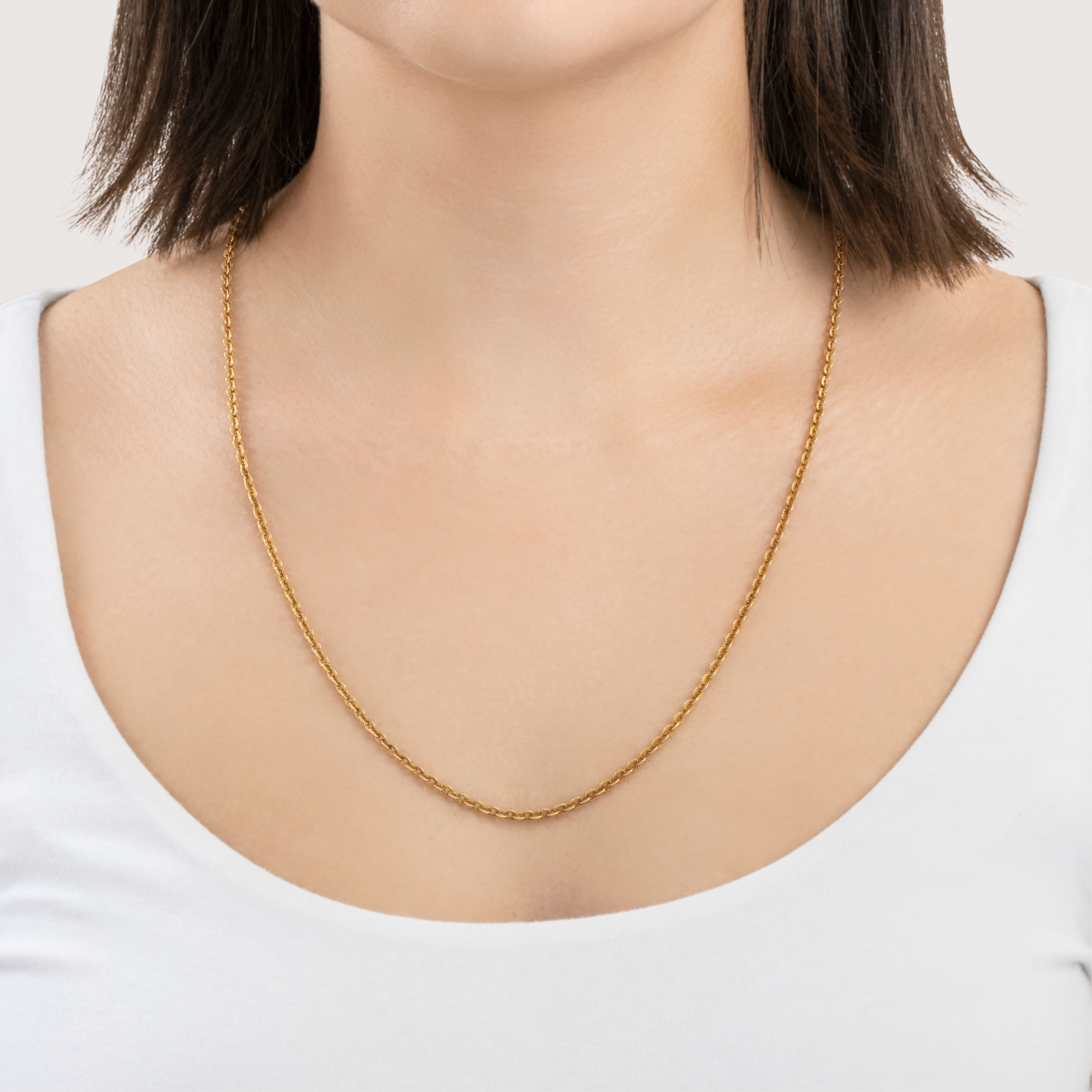 Vintage Long Italian 14k Yellow Gold Textured Links Necklace 26、mySite、hinf8tx79