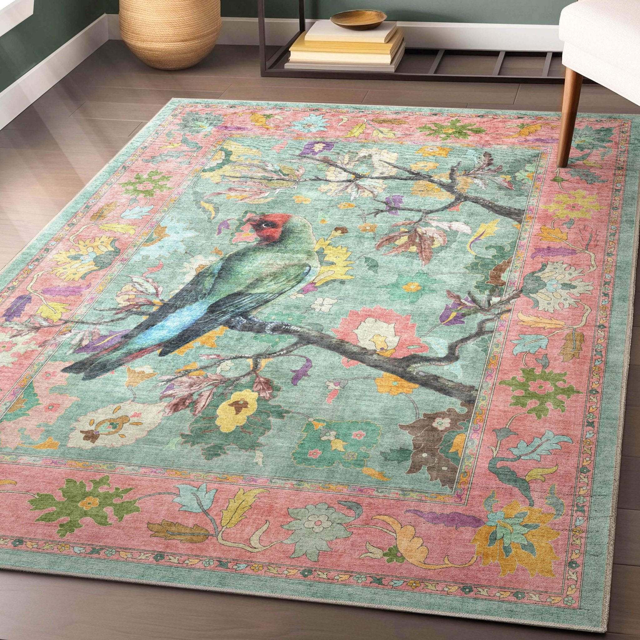 Apollo Botanical Birds Ushak Tropical Green Multi Color Rug Perfect for Living Room, Dining Room, Bedroom and Kitchen、mySite、gigharbornorthrealestate