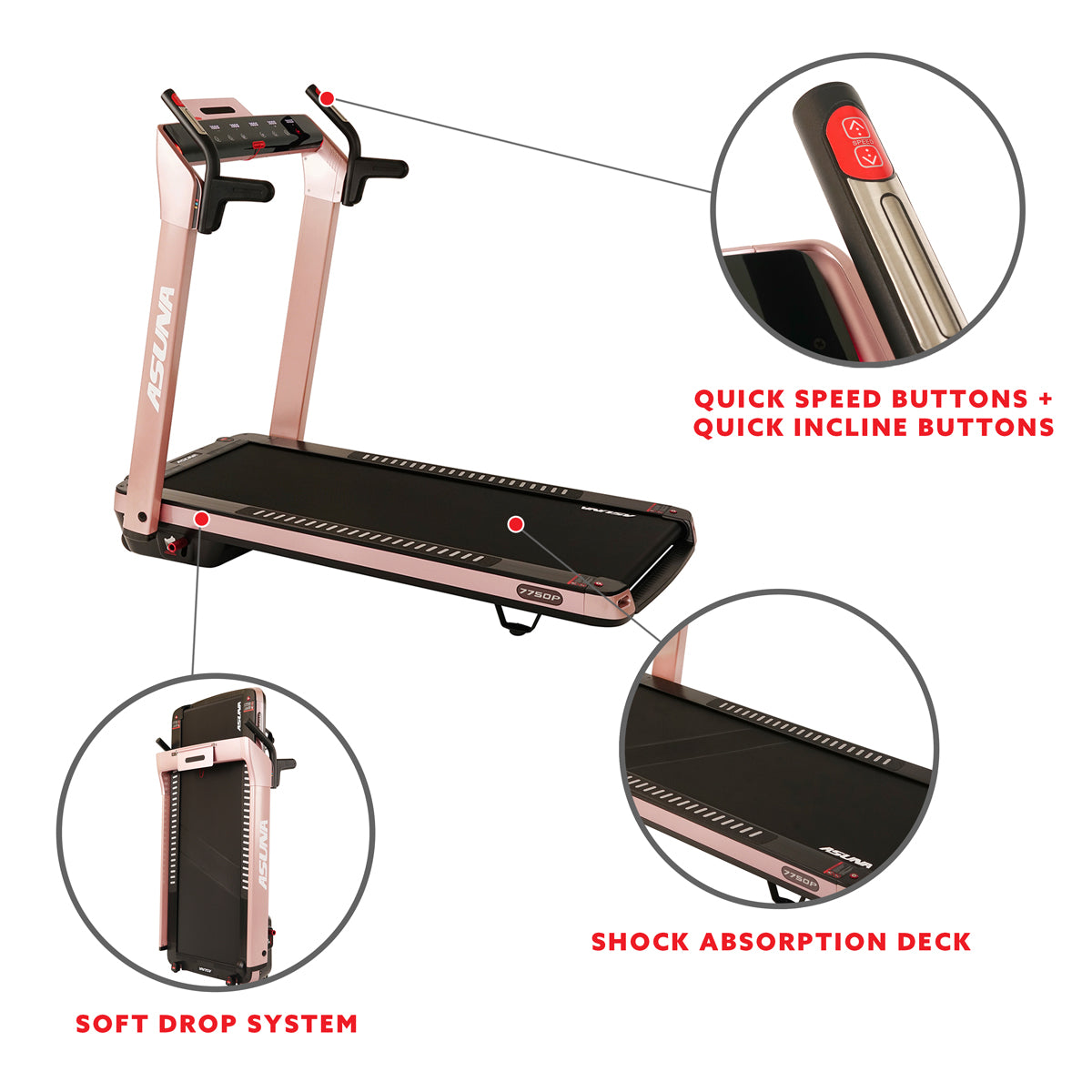  SpaceFlex Pink Running Treadmill w/ Auto Incline, Foldable Wide Deck、mySite、ghnorth