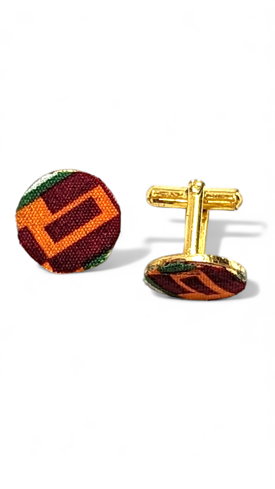 Dupsie's Nkrumah's Pride Gold-plated Round-shaped Multicolored Kente African Print pair of cufflinks DPJGPKPC2、mySite、solidvoid