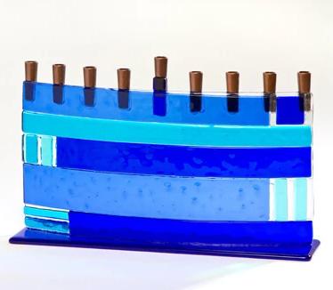 Blue Geometric Arc Fused Glass Menorah by Daryl Cohen、mySite、topwebapps