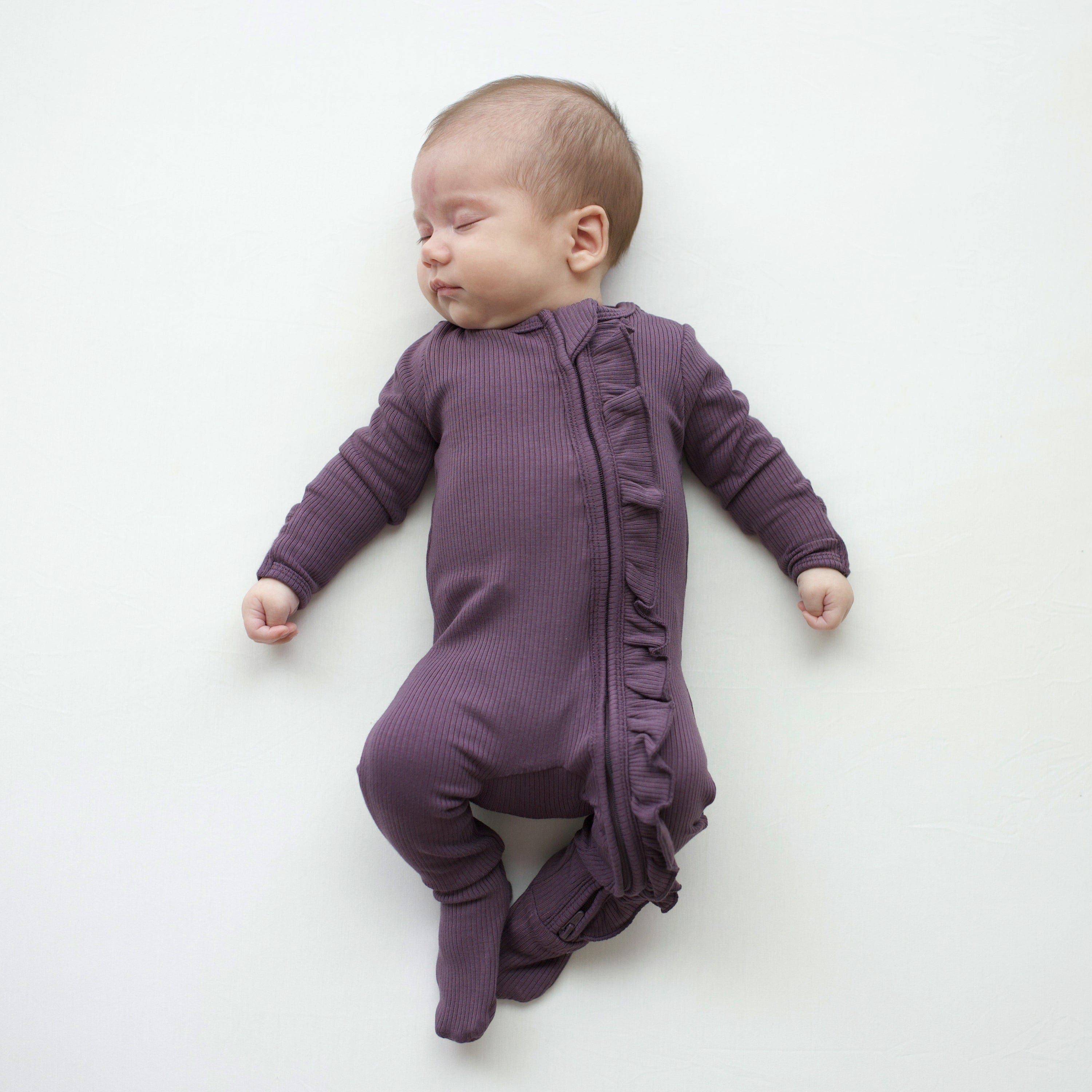  Ribbed Ruffle Zipper Footie in Currant、mySite、layawaytickets