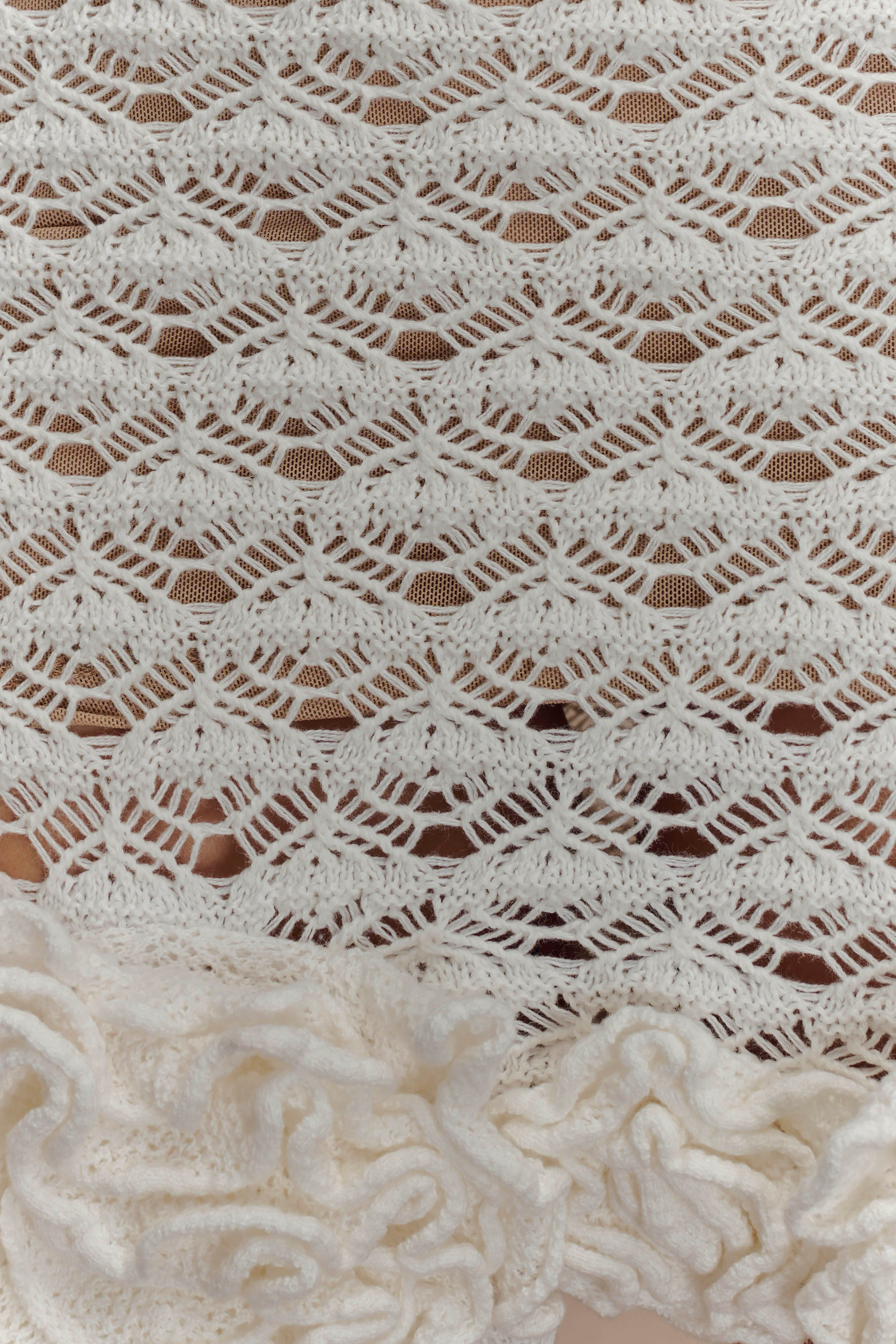 Aileen Ruffle Crochet Mini Dress - Ivory、mySite、solidvoid