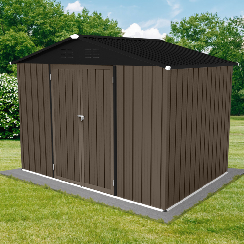 Metal garden sheds 8ft×6ft outdoor storage sheds Brown + Black、、eastwooduniform