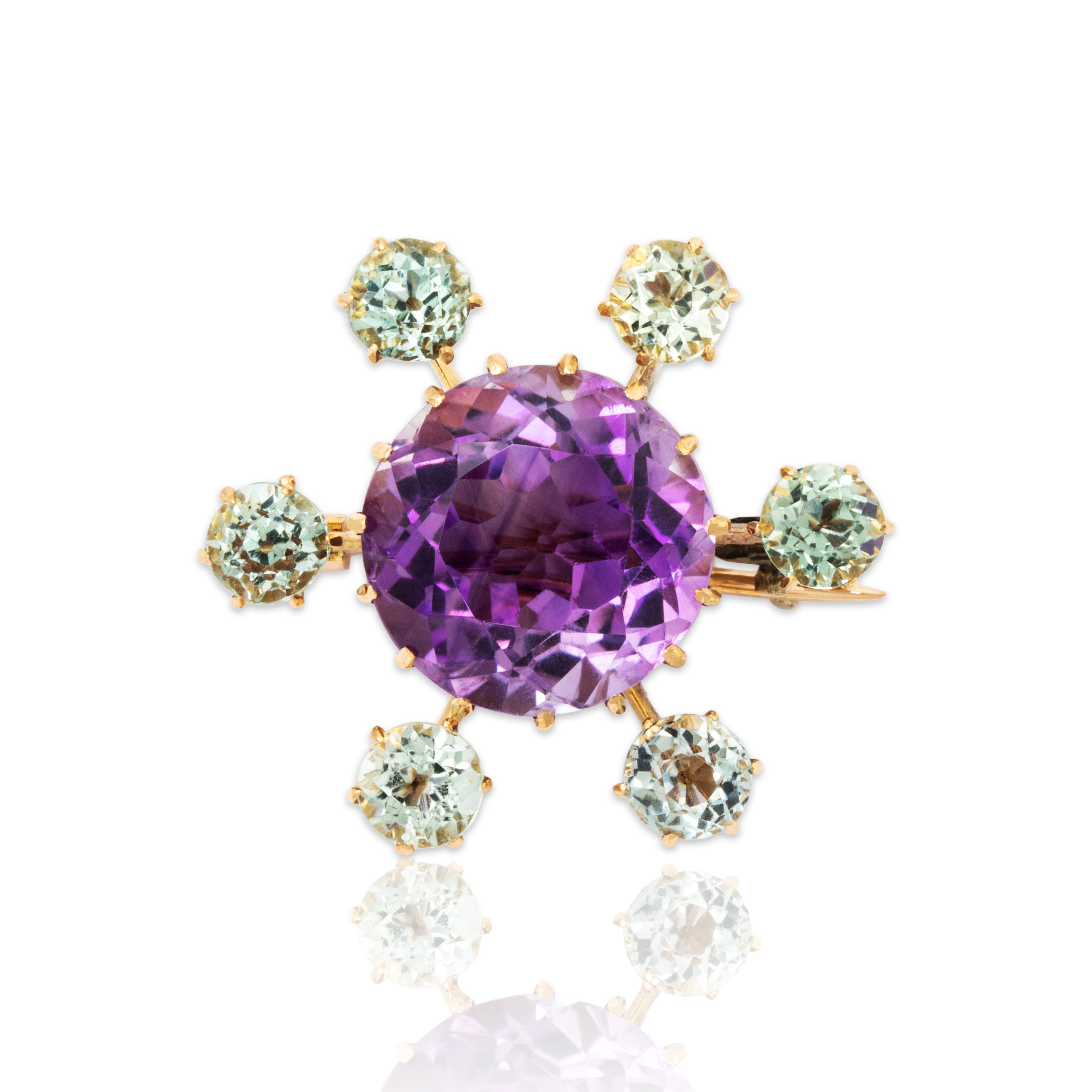 Antique 10k Rosy Yellow Gold 7ct Amethyst 2.4cttw Aquamarine Halo Brooch、mySite、hinf8tx79