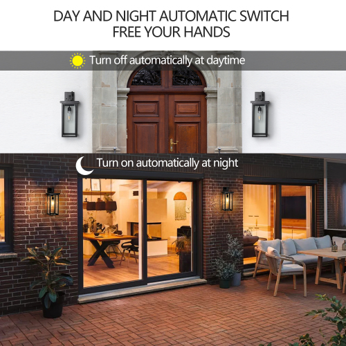 2-Pack 22.0" Outdoor Wall Lantern with Dusk to Dawn Sensor, Matte Black Finish, Clear Glass Panels, Weatherproof Exterior Light for Porch, Patio, Garage, 2-Light Design (Bulb Not Included)、、eastwooduniform