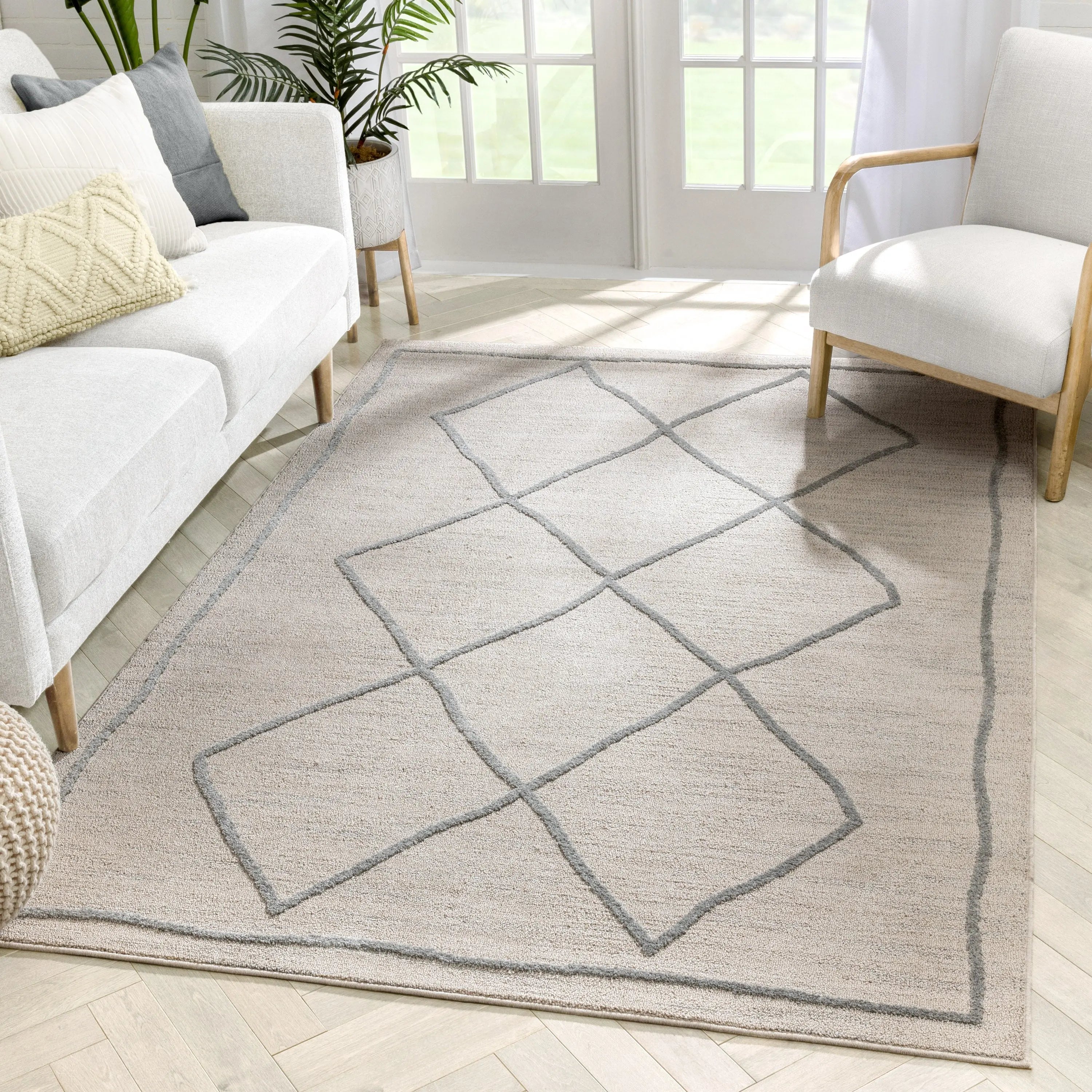 Cora Moroccan Lattice Trellis Beige Looped Pile Rug、mySite、gigharbornorthrealestate