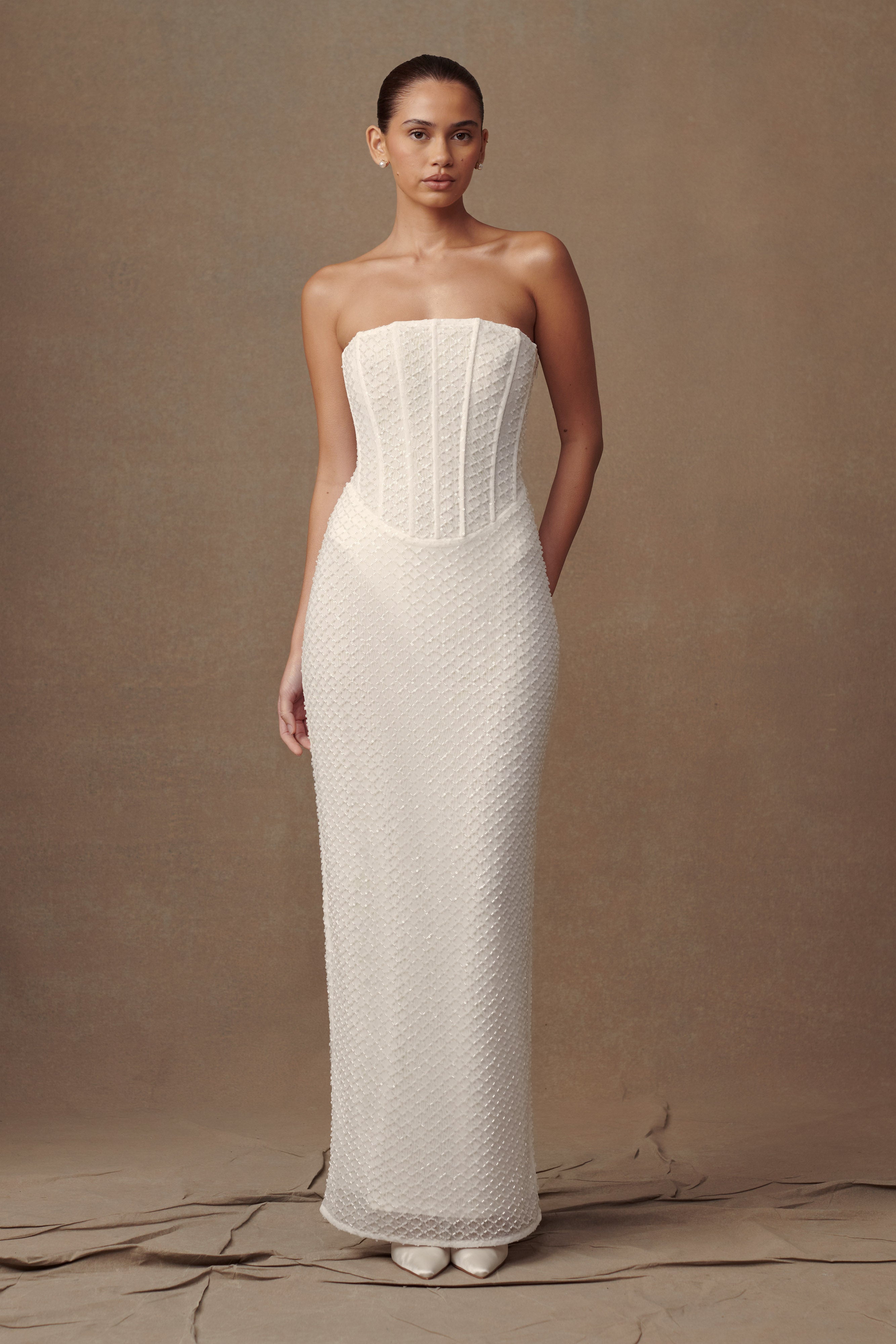 Gemma Strapless Sequin Maxi Dress - White、mySite、solidvoid