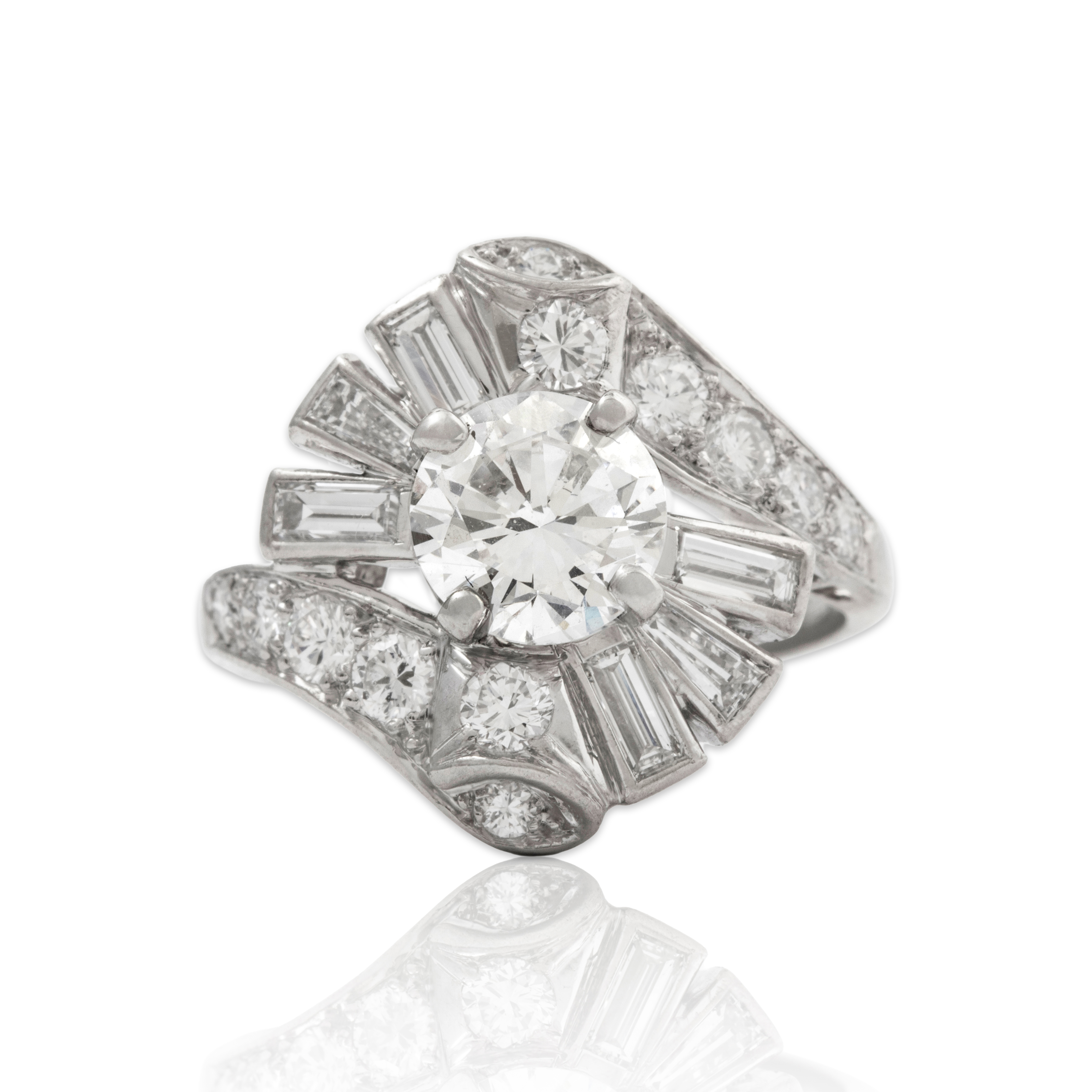 Vintage Platinum 2.36cttw Diamond Stunning Ballerina Ribbon Ring 6.25、mySite、hinf8tx79