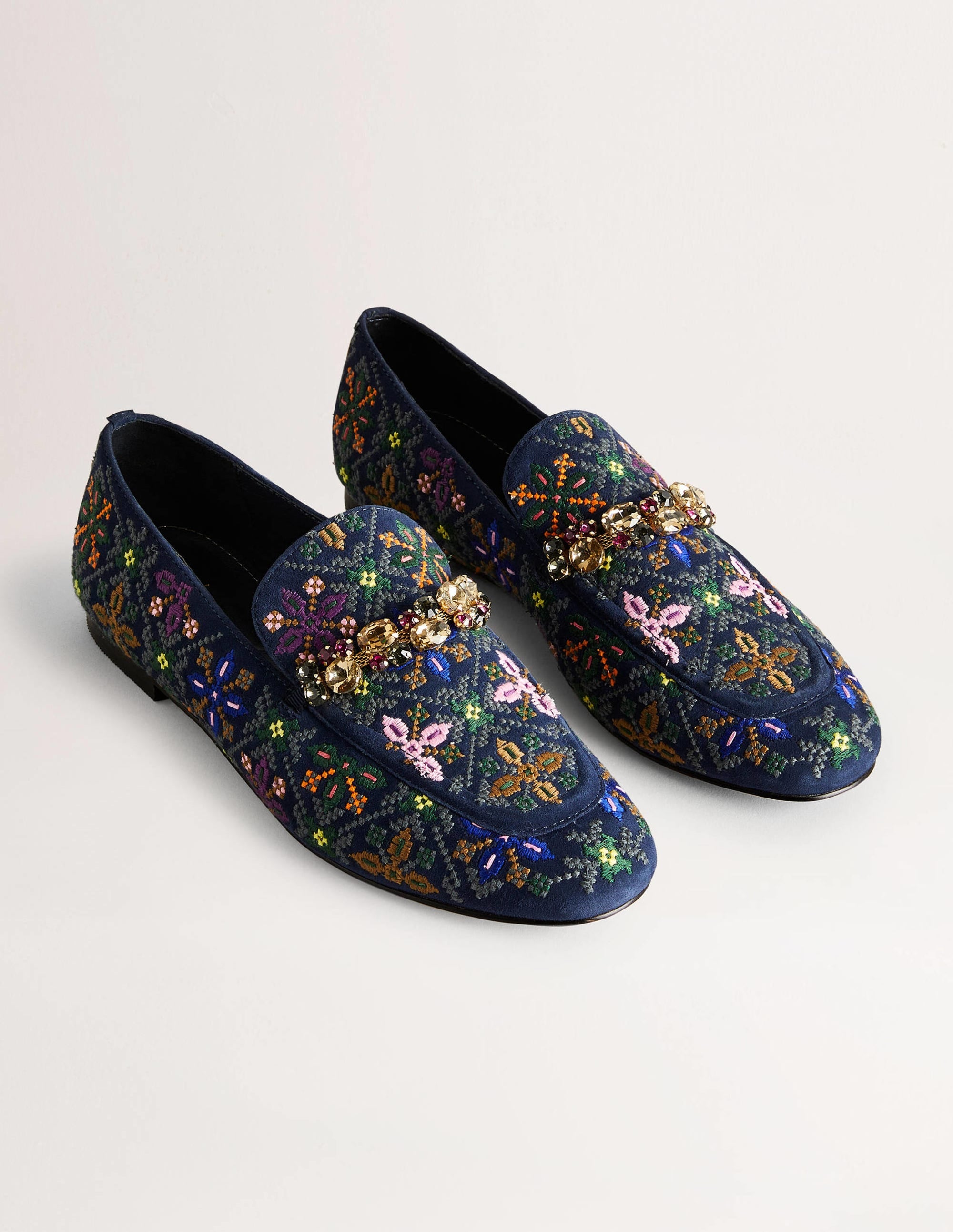  Embellished Trim Loafers-Navy Embroidered、mySite、ashleygrahame