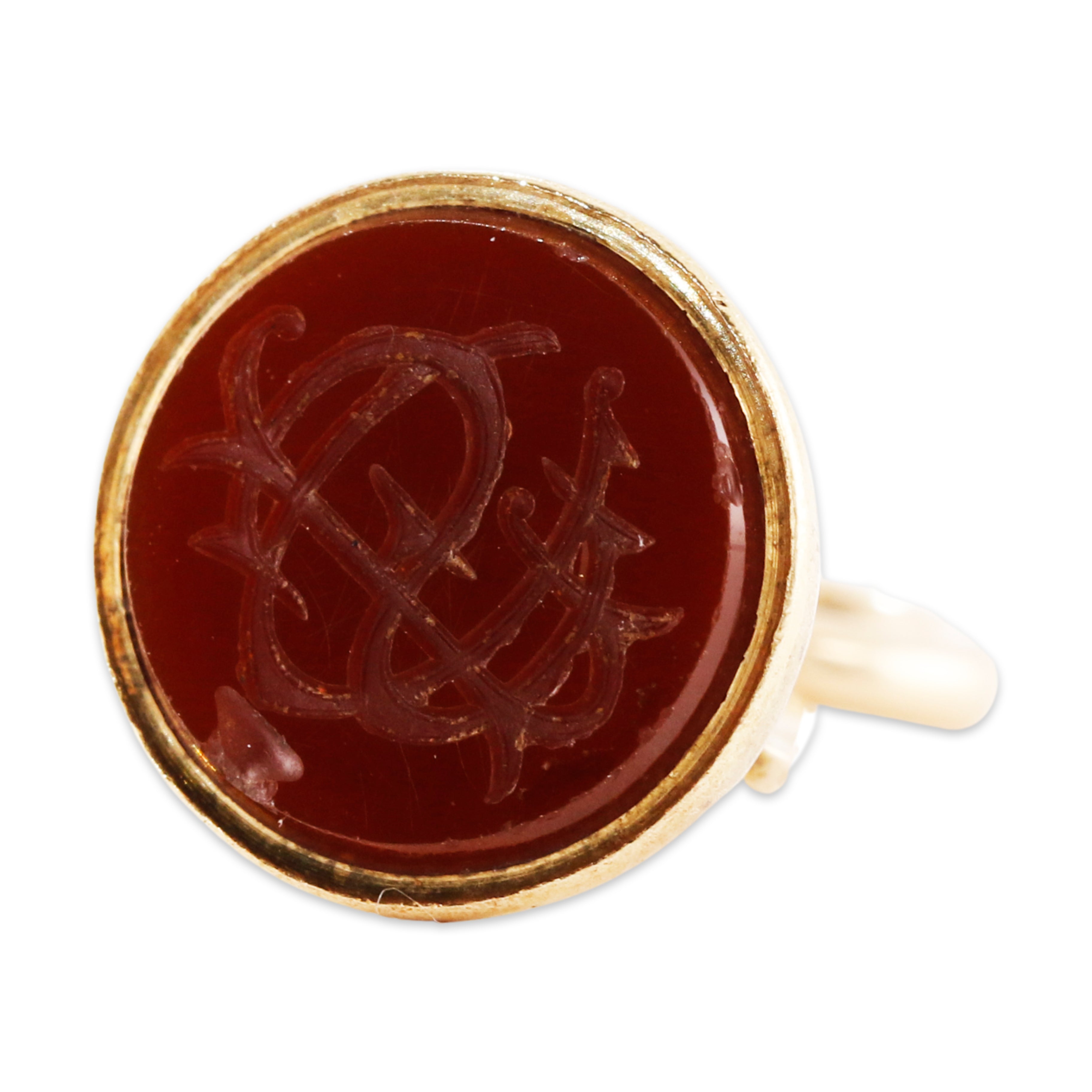 VICTORIAN ANTIQUE 15K YELLOW GOLD RED CARNELIAN ES MONO INTAGLIO FOB PENDANT、mySite、hinf8tx79