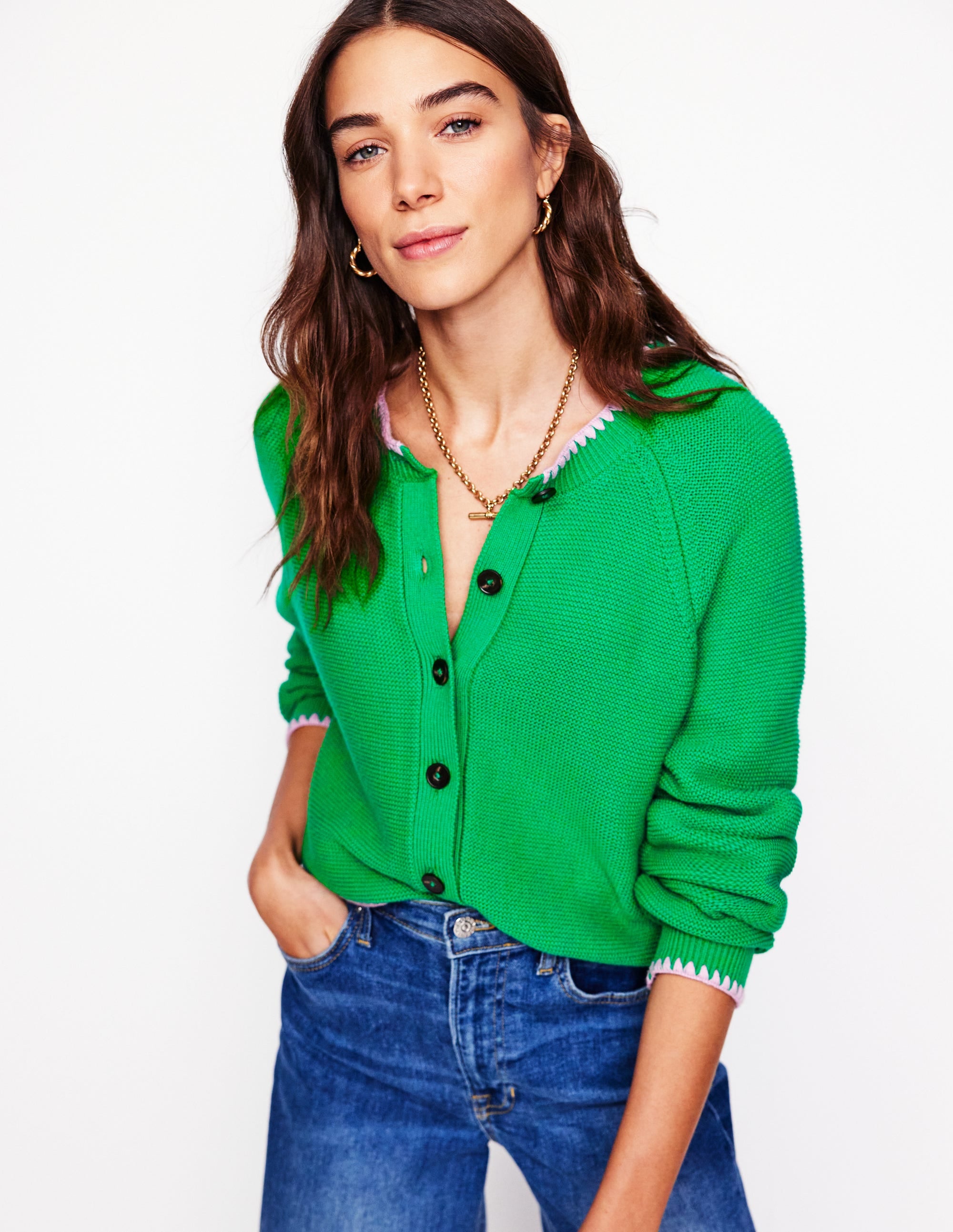  Lena Stitch Detail Cardigan-Rich Emerald、mySite、ashleygrahame