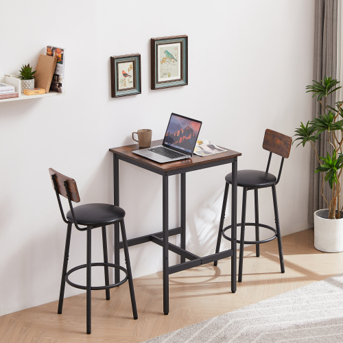 Bar Table Set with 2 Bar stools PU Soft seat with backrest, Grey, 23.62'' W x 23.62'' D x 35.43'' H、、casual