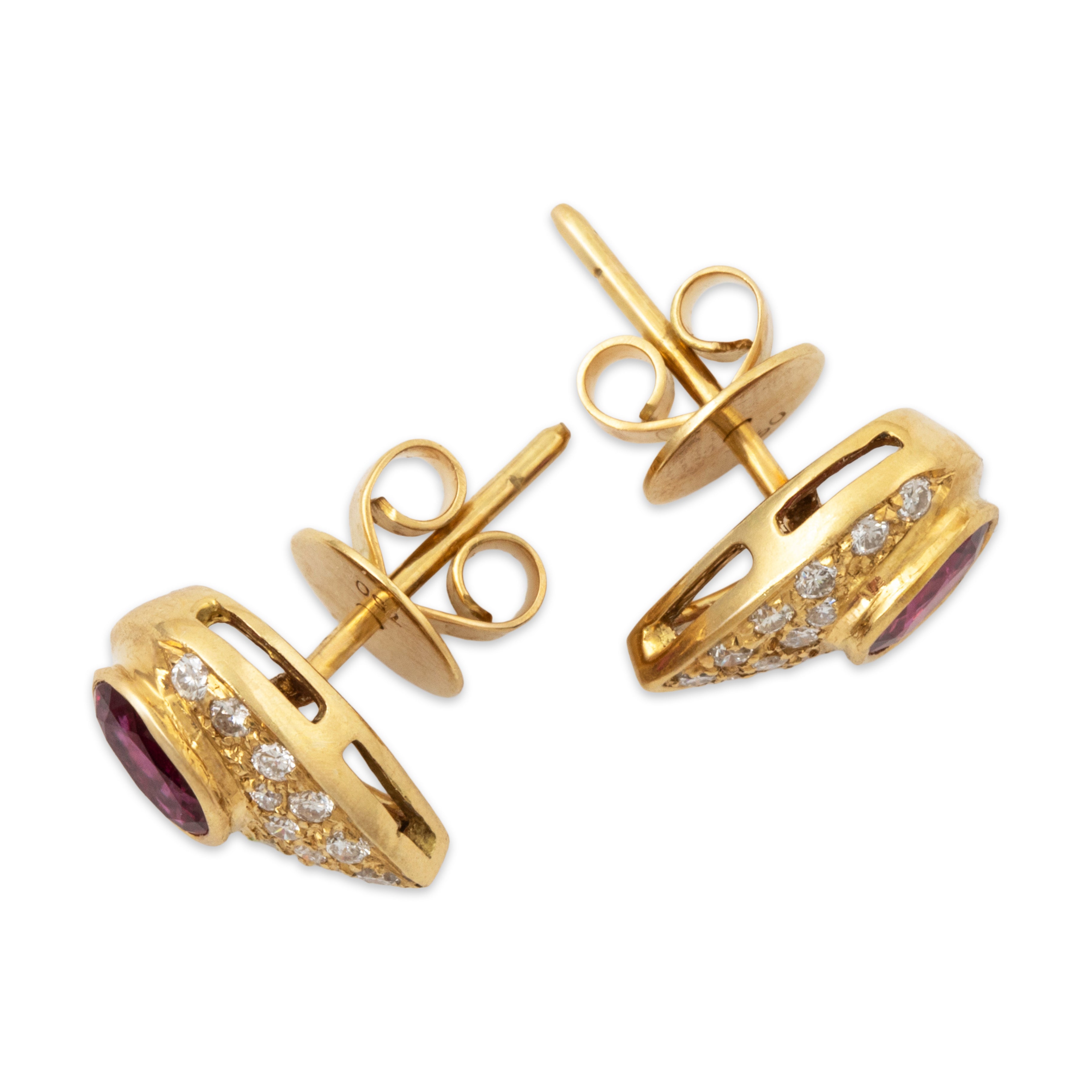 Vintage 18k Yellow Gold Ruby Diamond Teardrop Stud Earrings、mySite、hinf8tx79