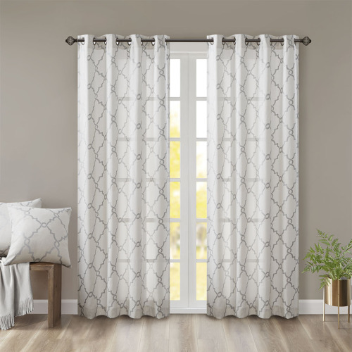 Fretwork Print Grommet Top Window Curtain Panel(Only 1 Pc Panel)、、eastwooduniform