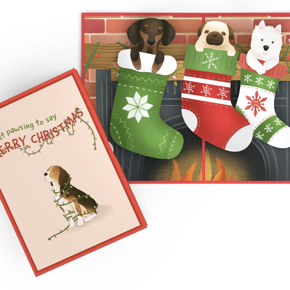 Christmas Dog Stockings Pop-Up Card、mySite、solidvoid