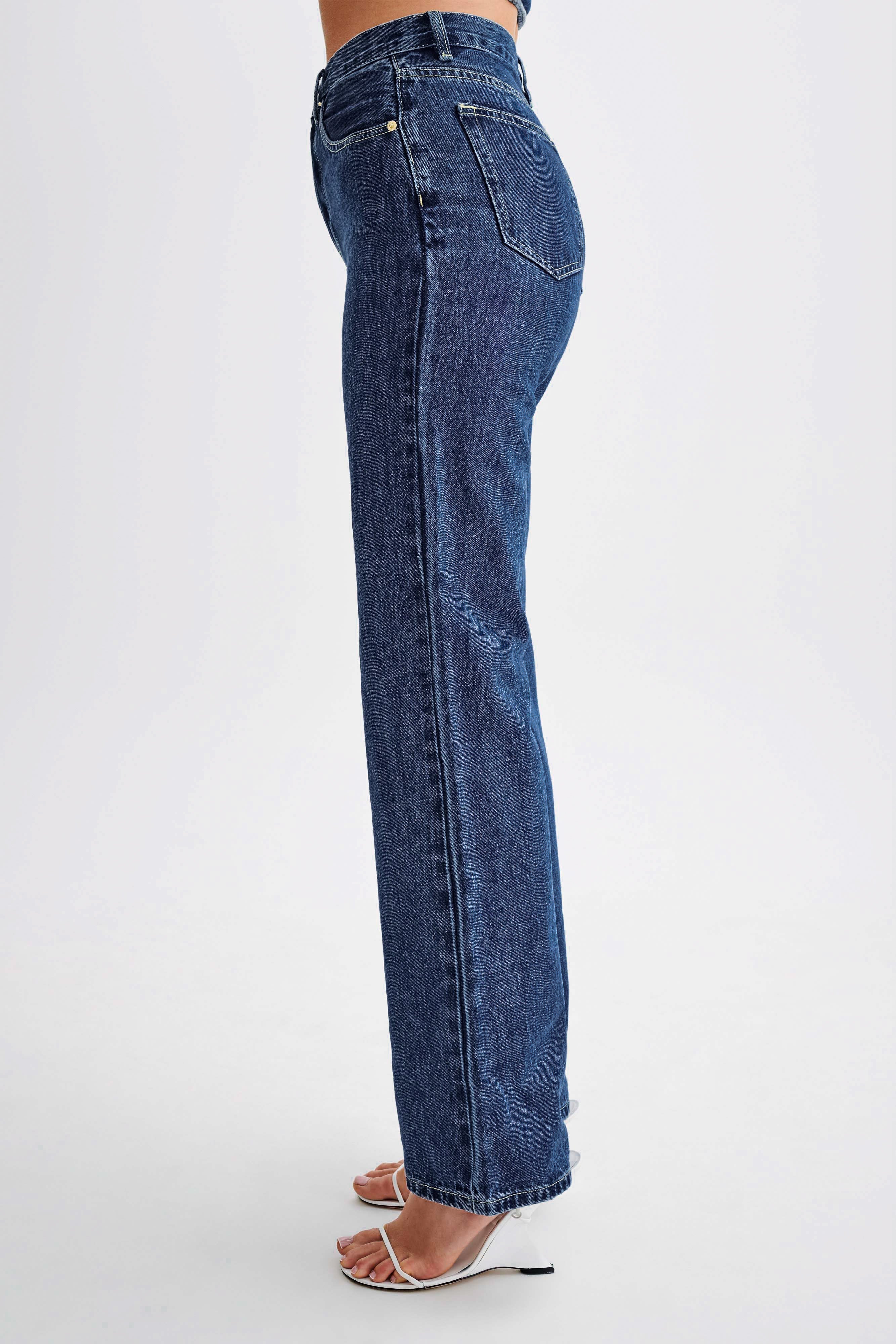 Janine High Waisted Straight Leg Jeans - Dark Blue、mySite、solidvoid