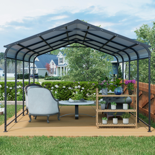 12 X 32 FT Carport, Heavy Duty Carport with Galvanized Steel Roof and Frame, Metal Carport Large Garage with 4 Fixed inclined square tube supports for Driveway Car, Truck、、eastwooduniform