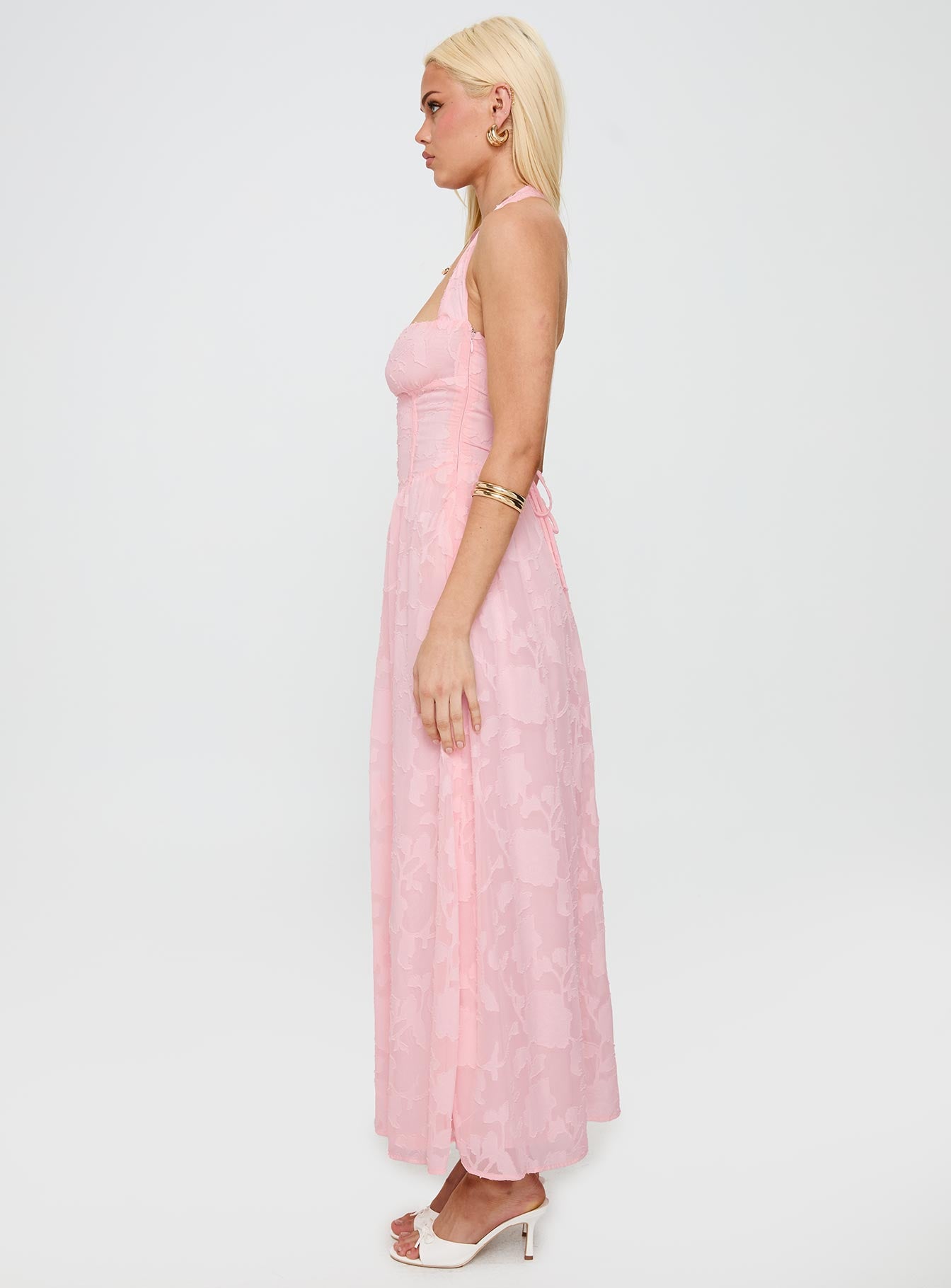 Fransiska Burnout Halter Maxi Dress Pink、mySite、solidvoid