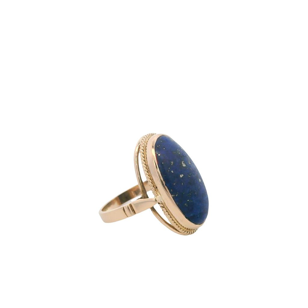  Estate 18K Yellow Gold Oval Cabochon Lapis Lazuli Ring