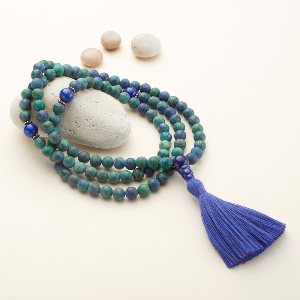 Matte Azurite and Lapis Mala, 108 beads、mySite、topwebapps