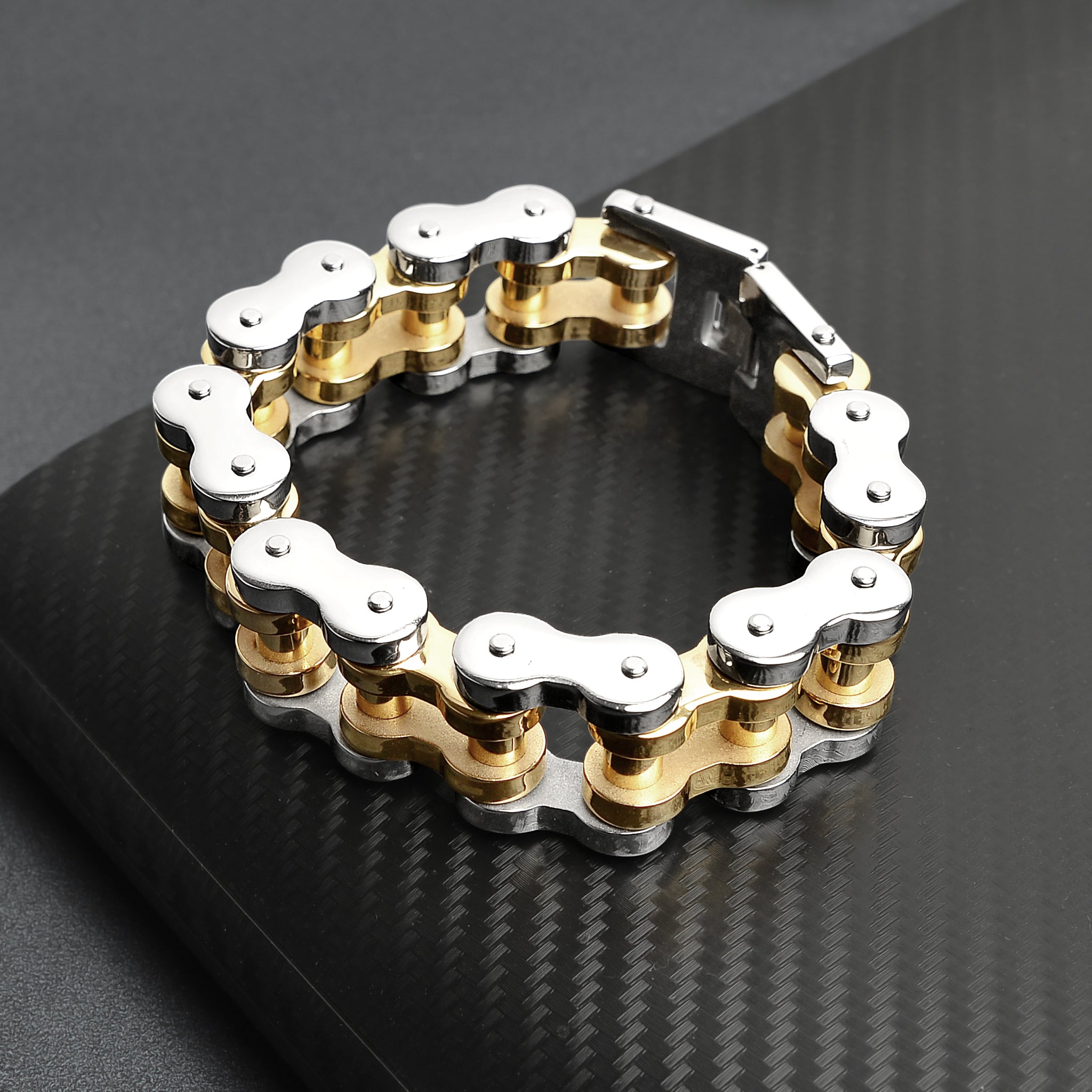 Stainless Steel And 18K Gold PVD Coated Bike Chain Bracelet / WCB1012、mySite、dreamappss