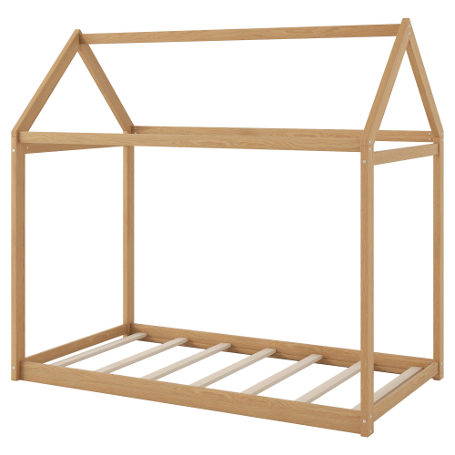 Twin Size Wooden House Bed, White、、casual