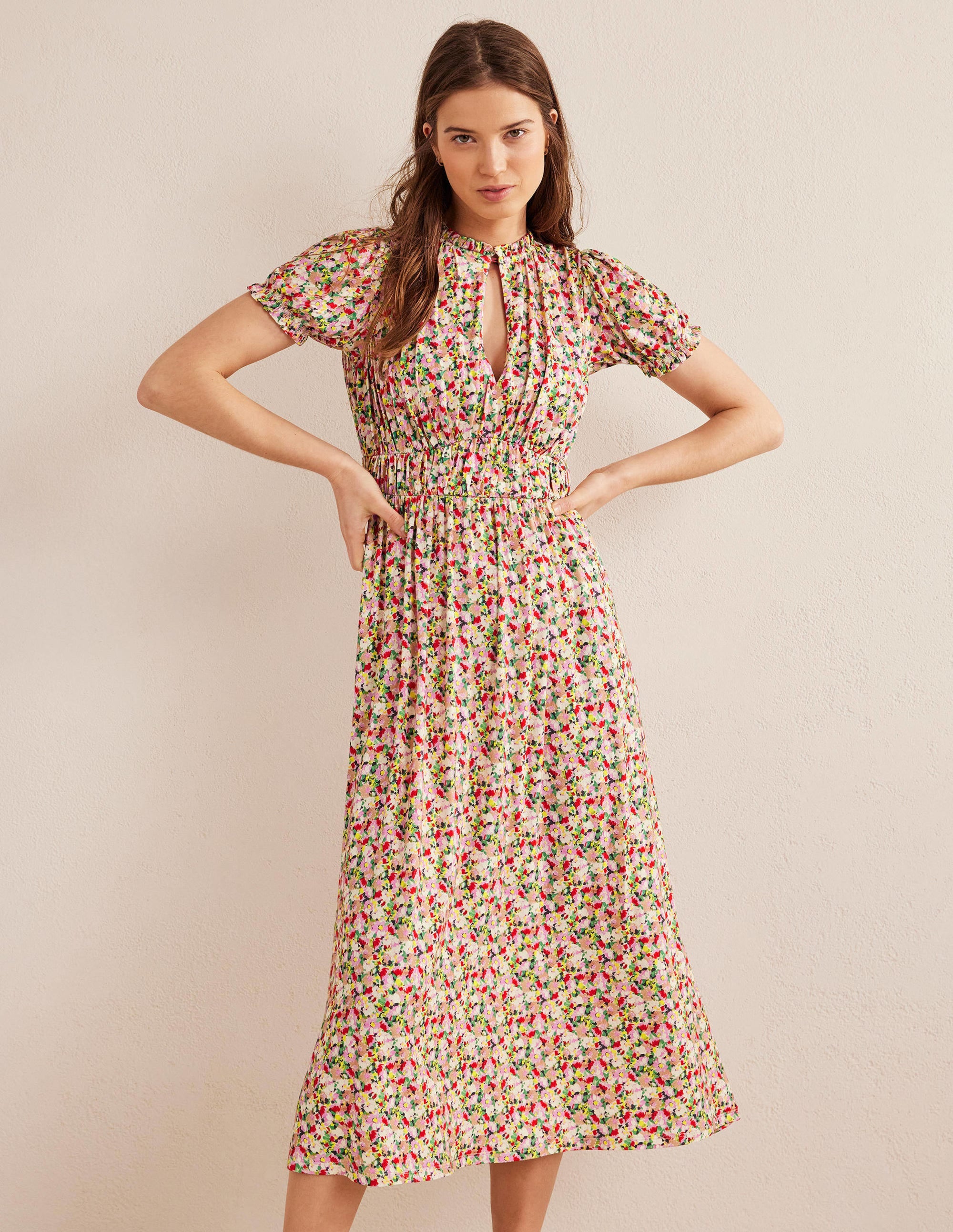  Rosanna Jersey Midi Tea Dress-Multi, Painterly Floret、mySite、ashleygrahame