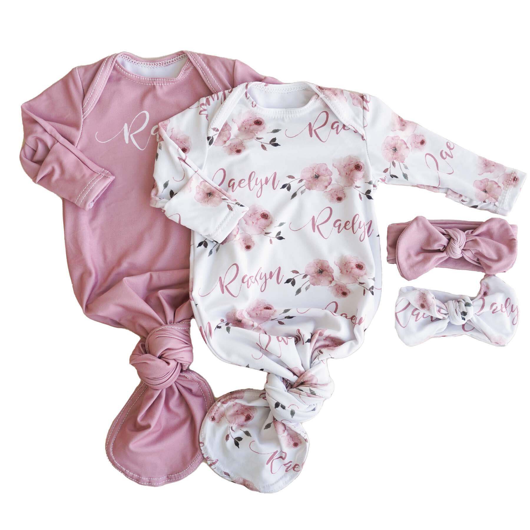  Millie's Floral Personalized Newborn Baby Knot Gown、mySite、layawaytickets